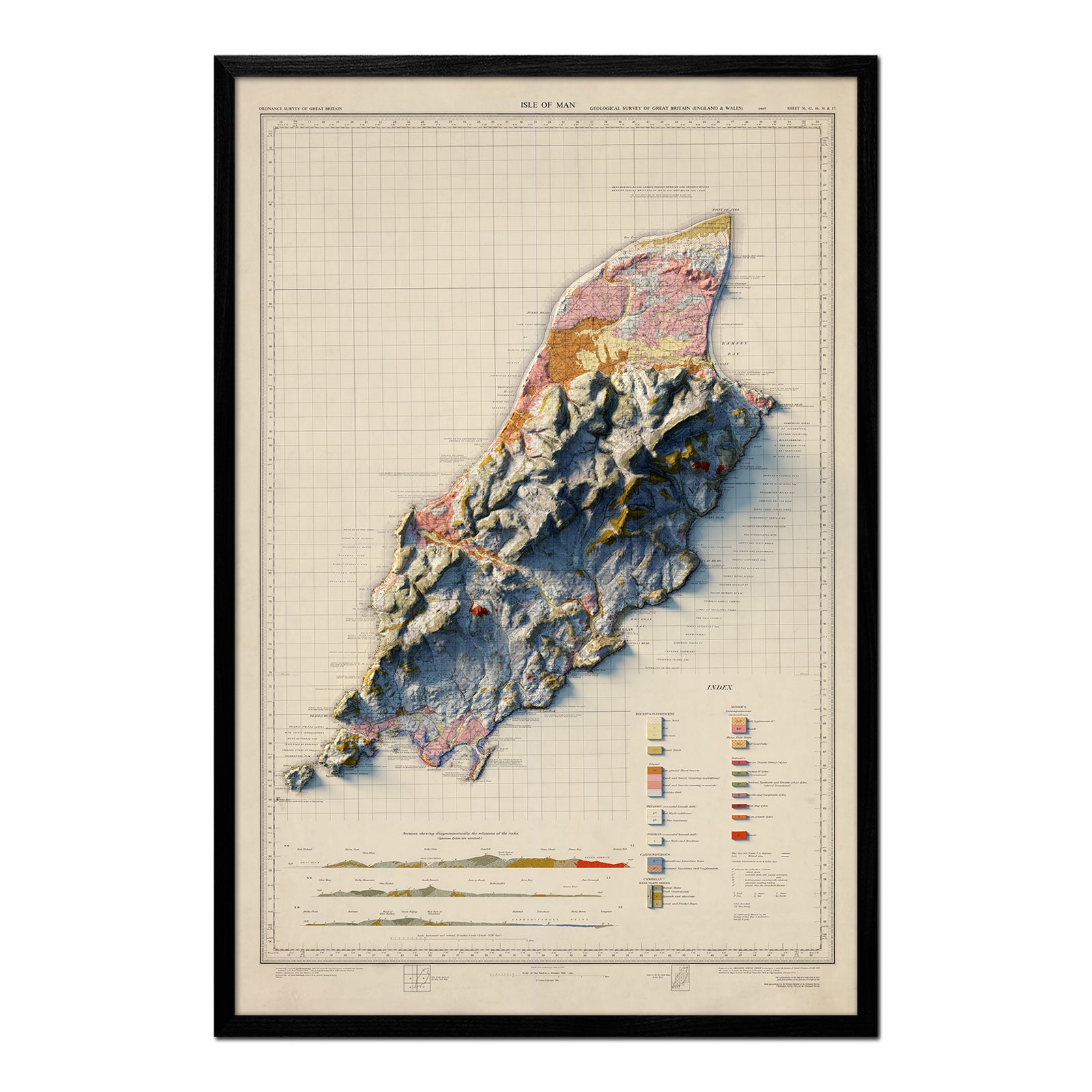 Isle of Man 1966 Shaded Relief Map - Muir Way - Vintage Relief