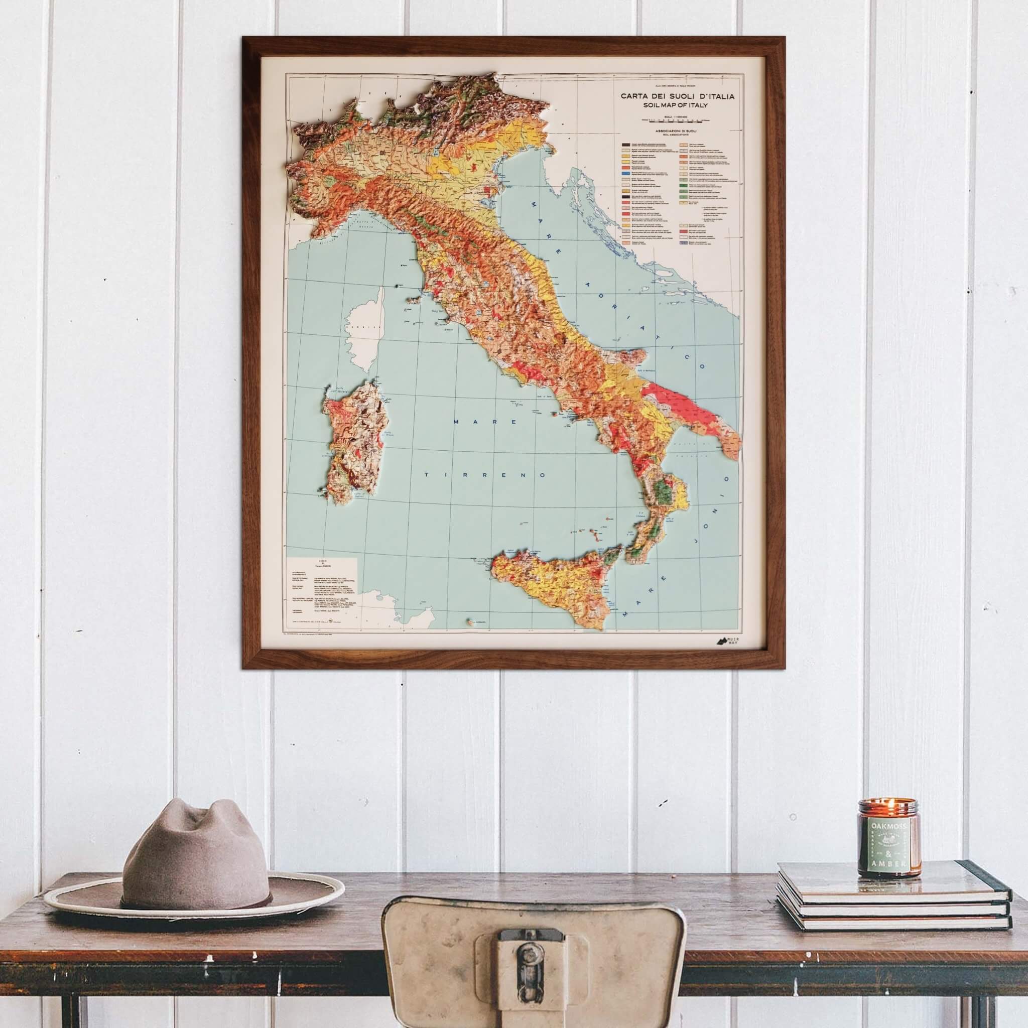 Italy 1966 3D Raised Relief Map - Muir Way - 3D