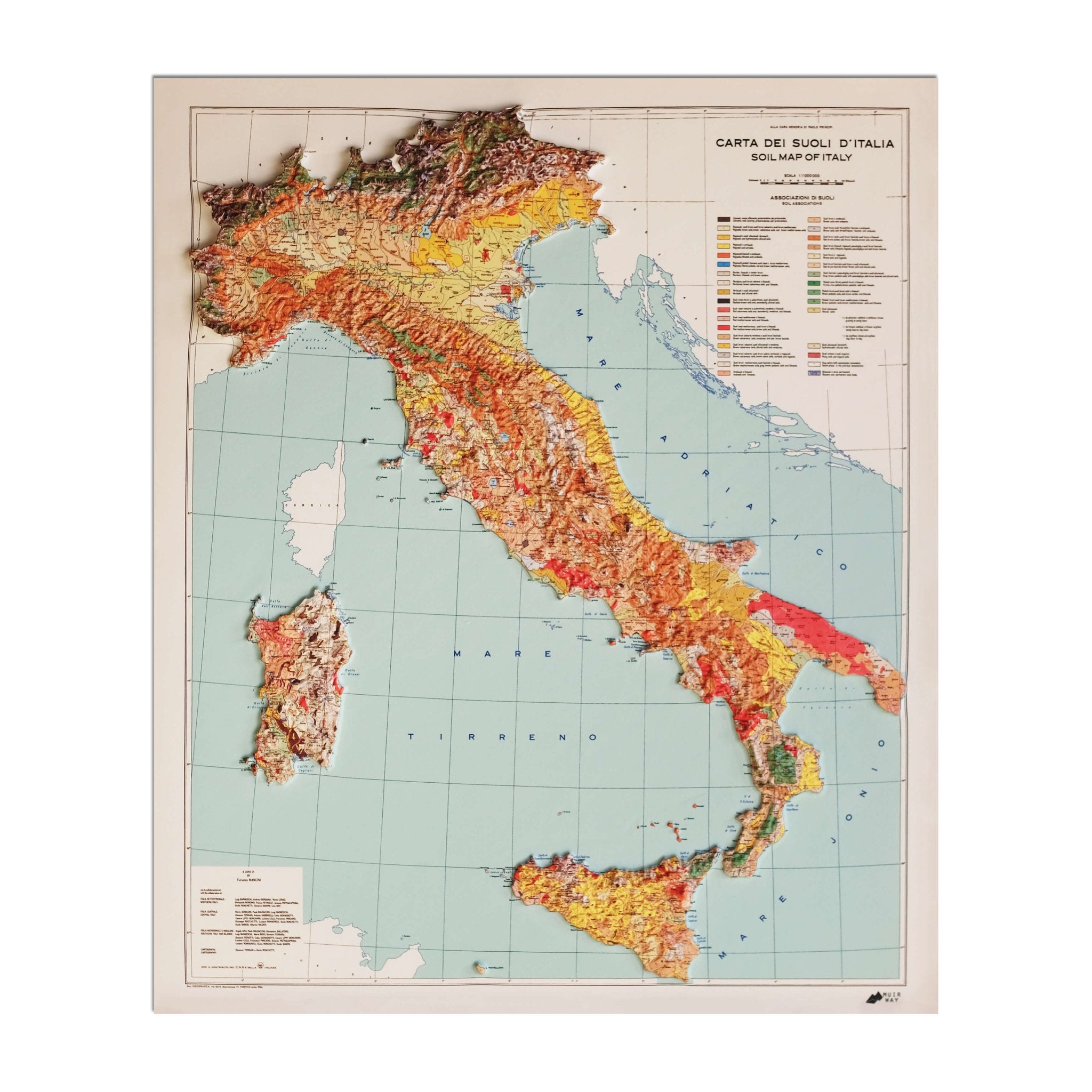 Italy 1966 3D Raised Relief Map - Muir Way - 3D
