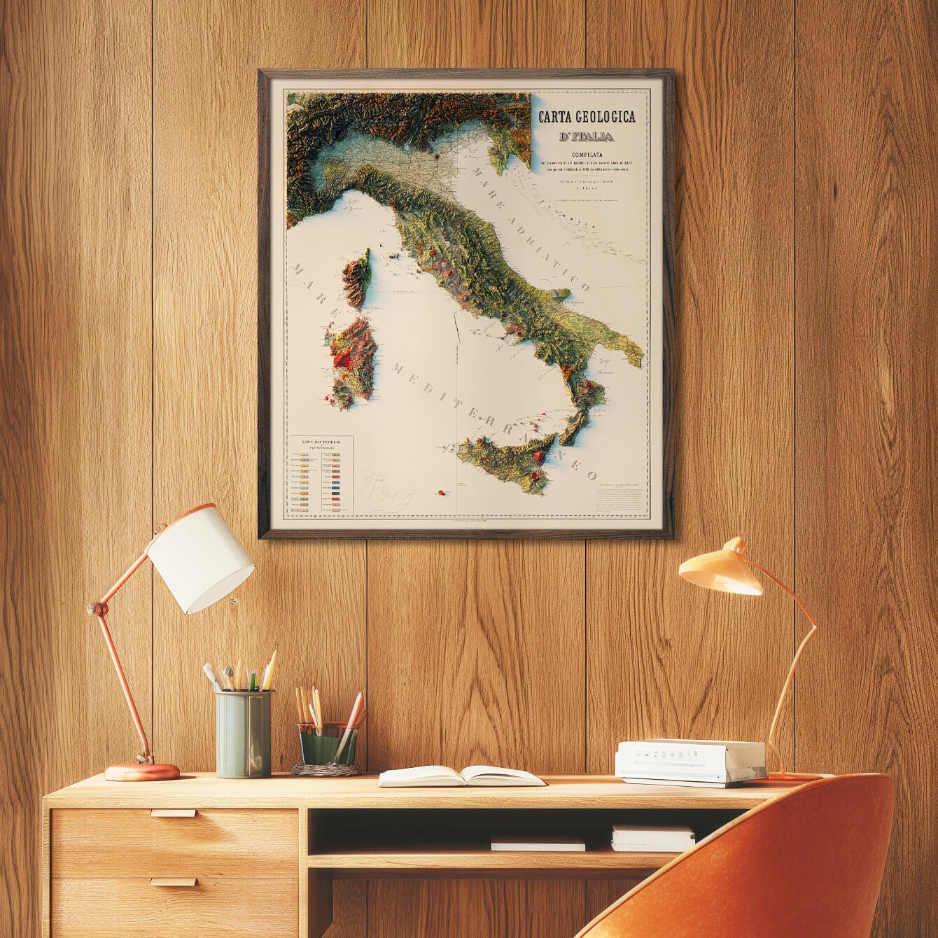 Italy 1881 Shaded Relief Map - Muir Way - Vintage Relief