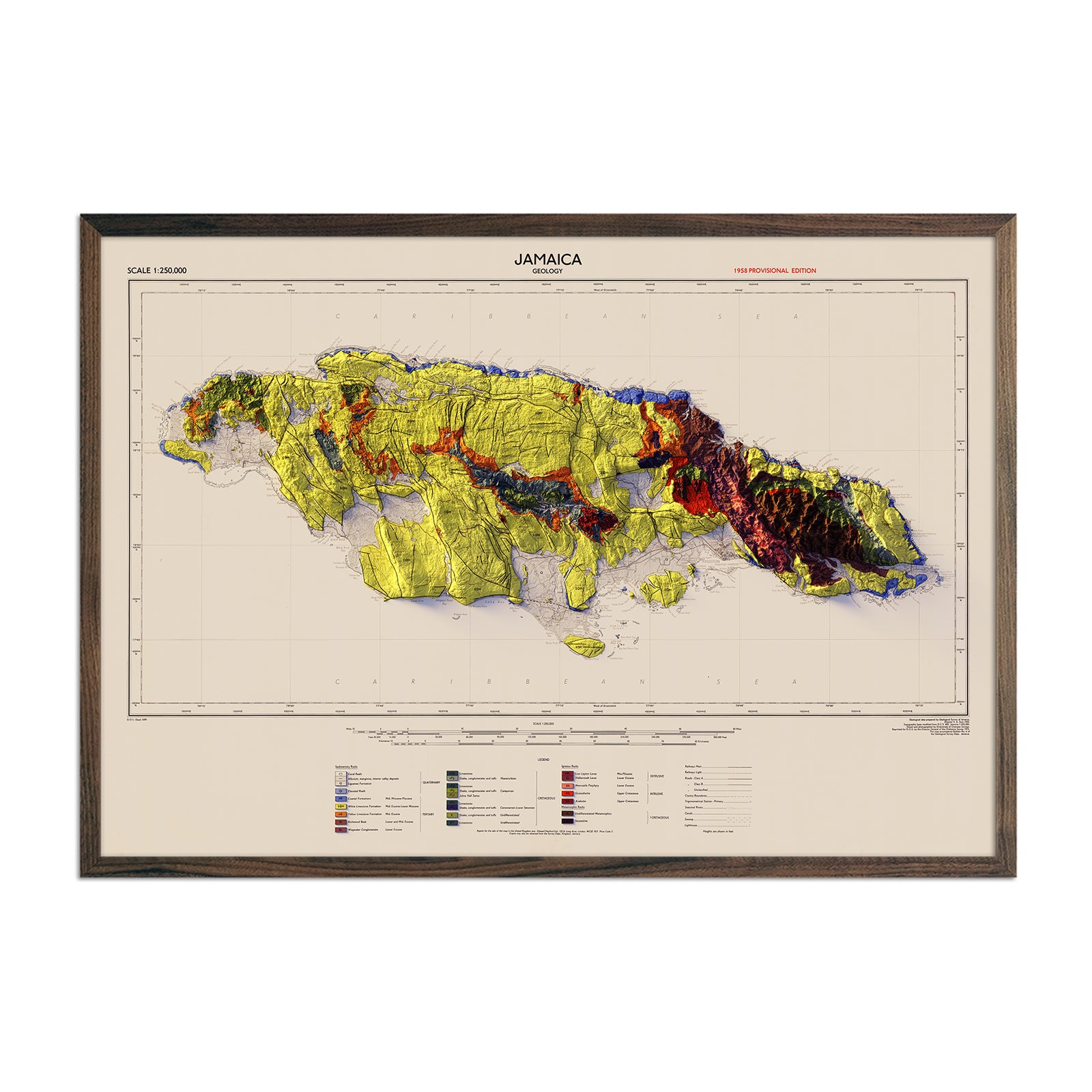 Jamaica 1958 Shaded Relief Map - Muir Way - Vintage Relief