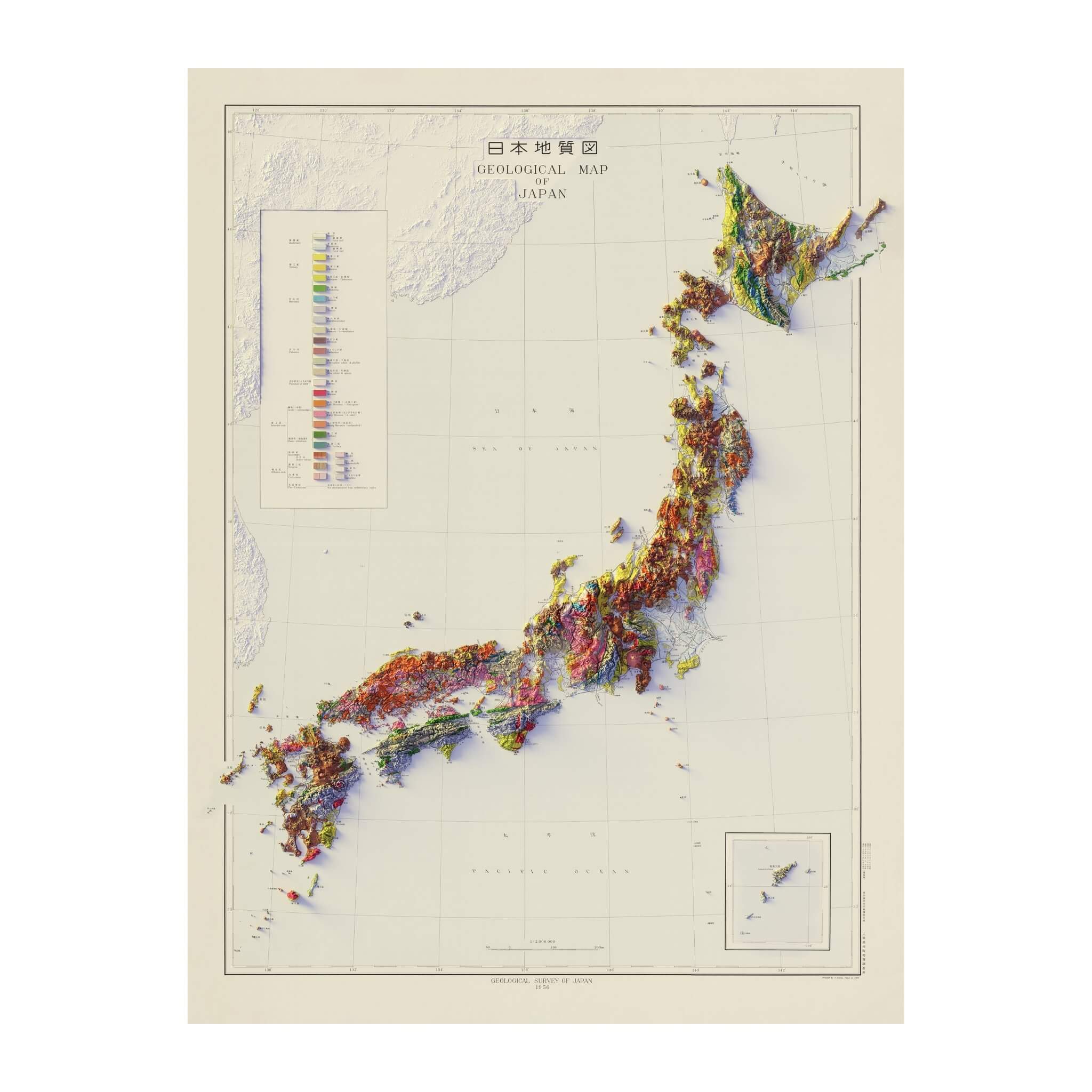 Japan 1956 Shaded Relief Map - Muir Way - Vintage Relief
