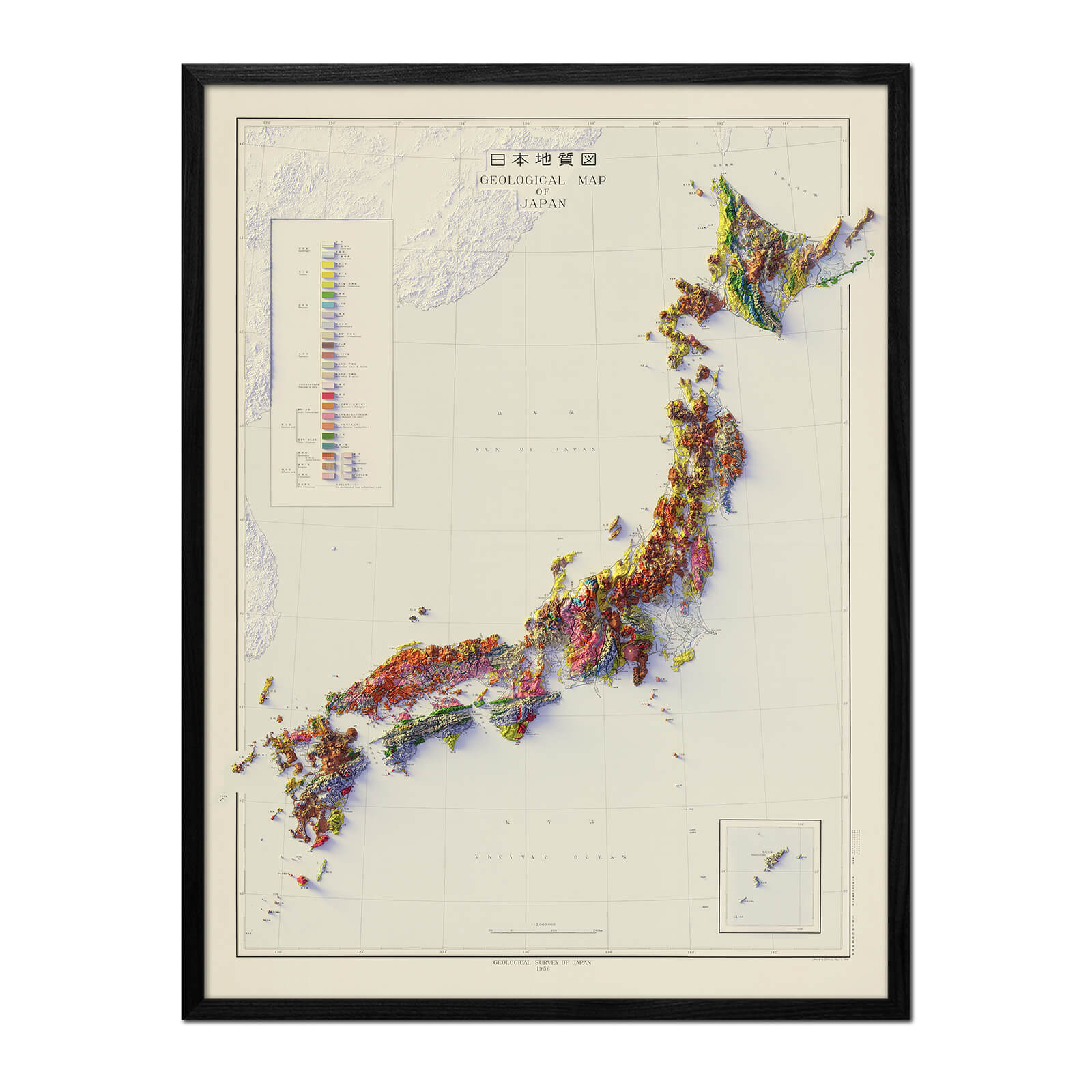 Japan 1956 Shaded Relief Map - Muir Way - Vintage Relief