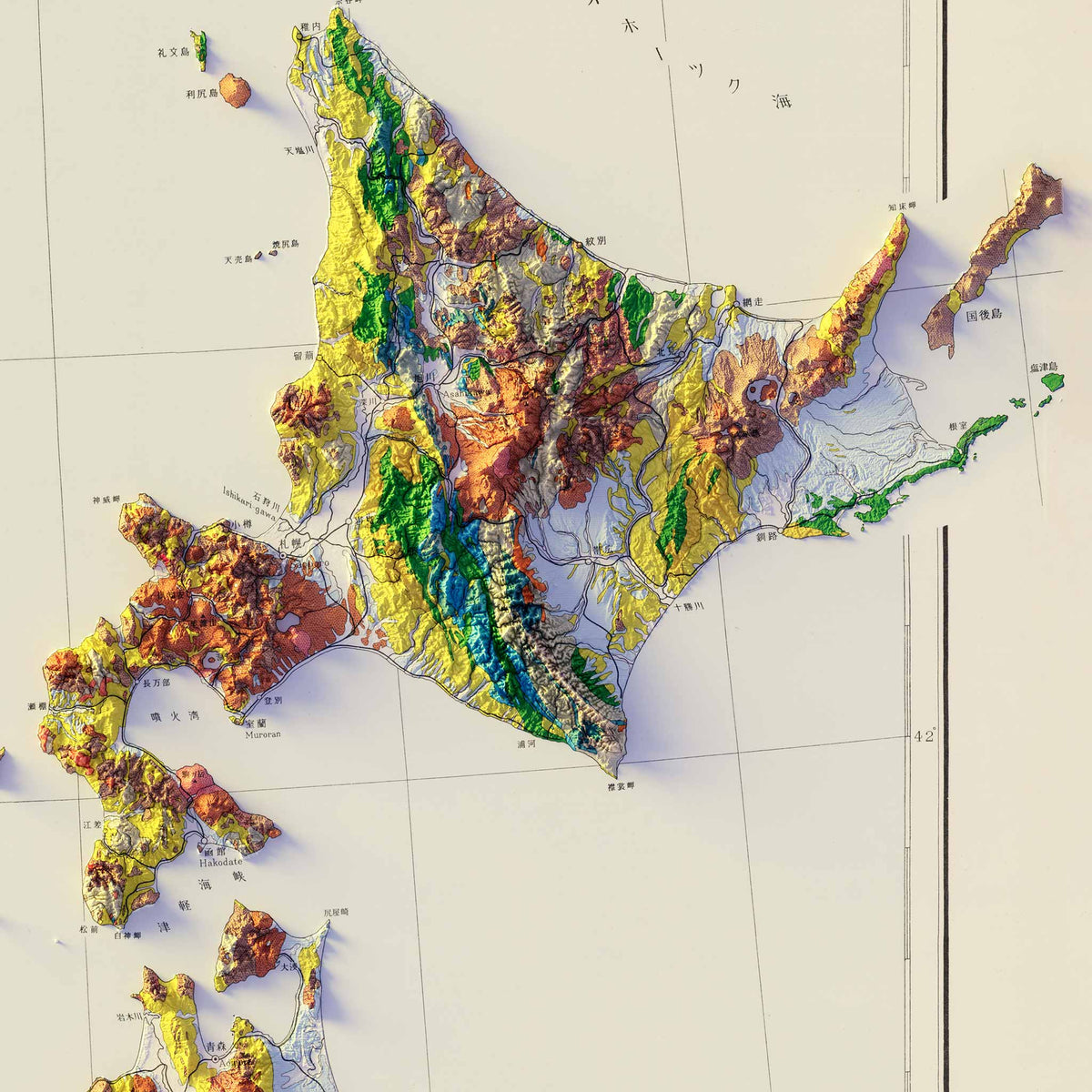 Japan 1956 Shaded Relief Map – XL Canvas - Muir Way - XL Canvas