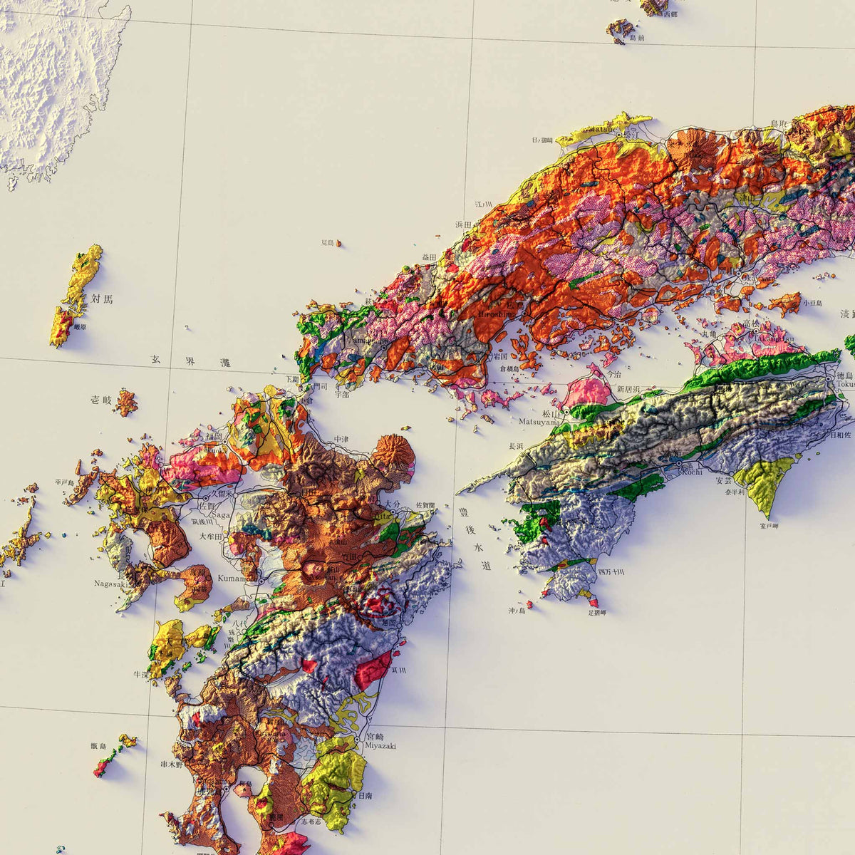 Japan 1956 Shaded Relief Map – XL Canvas - Muir Way - XL Canvas