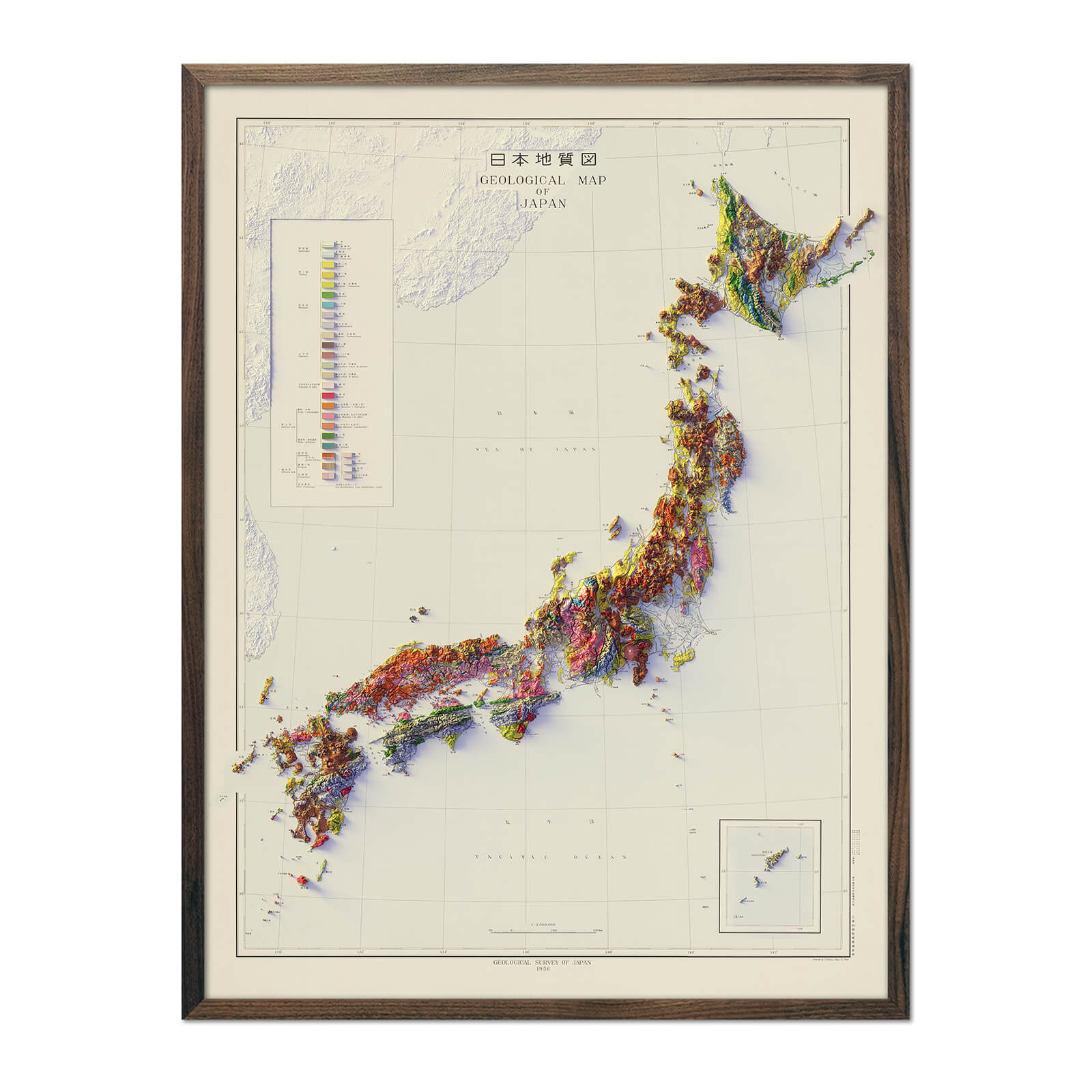 Japan 1956 Shaded Relief Map - Muir Way - Vintage Relief
