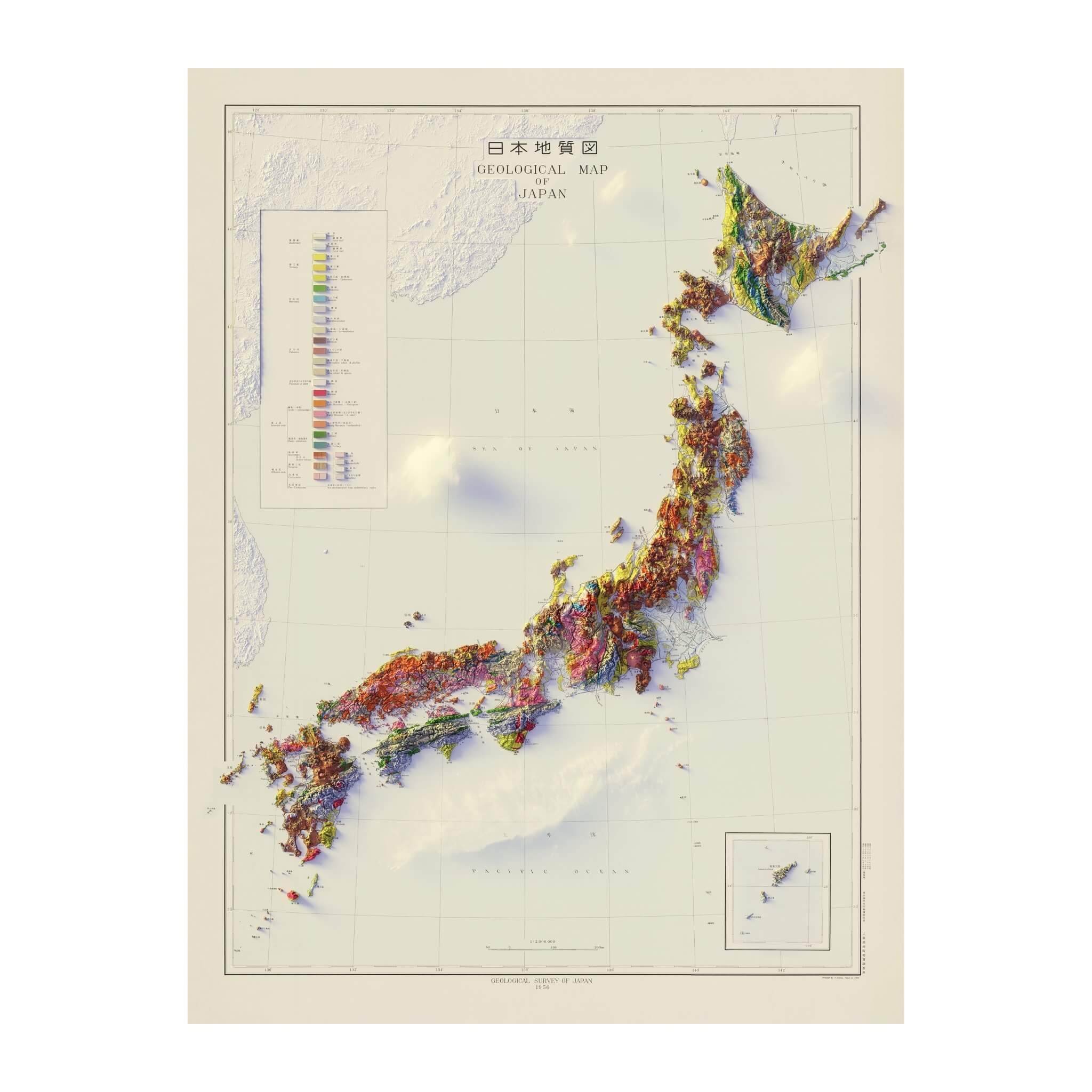 Japan 1956 Shaded Relief Map - Muir Way - Vintage Relief