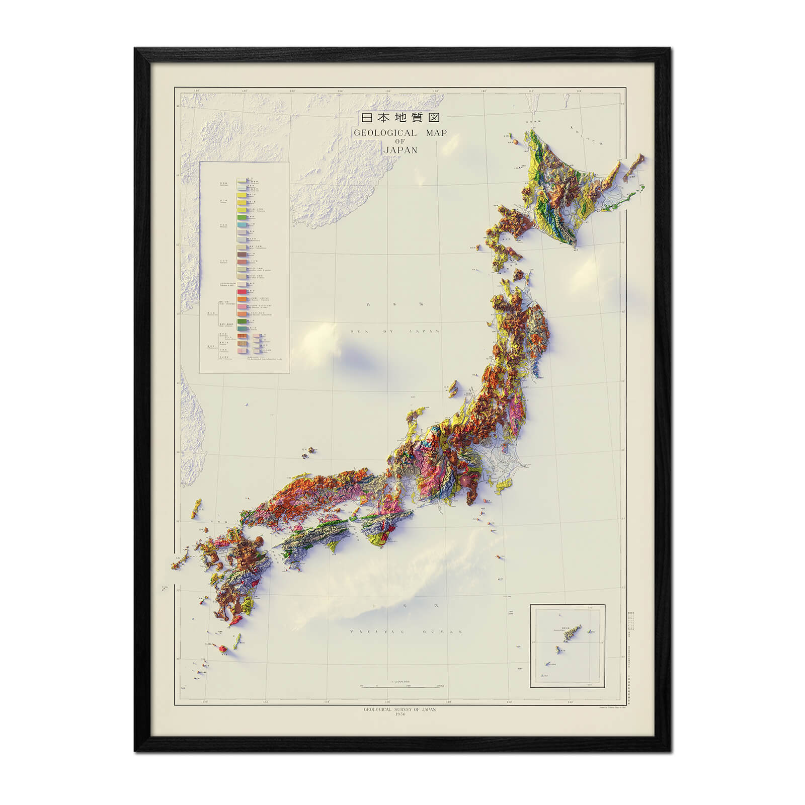 Japan 1956 Shaded Relief Map - Muir Way - Vintage Relief