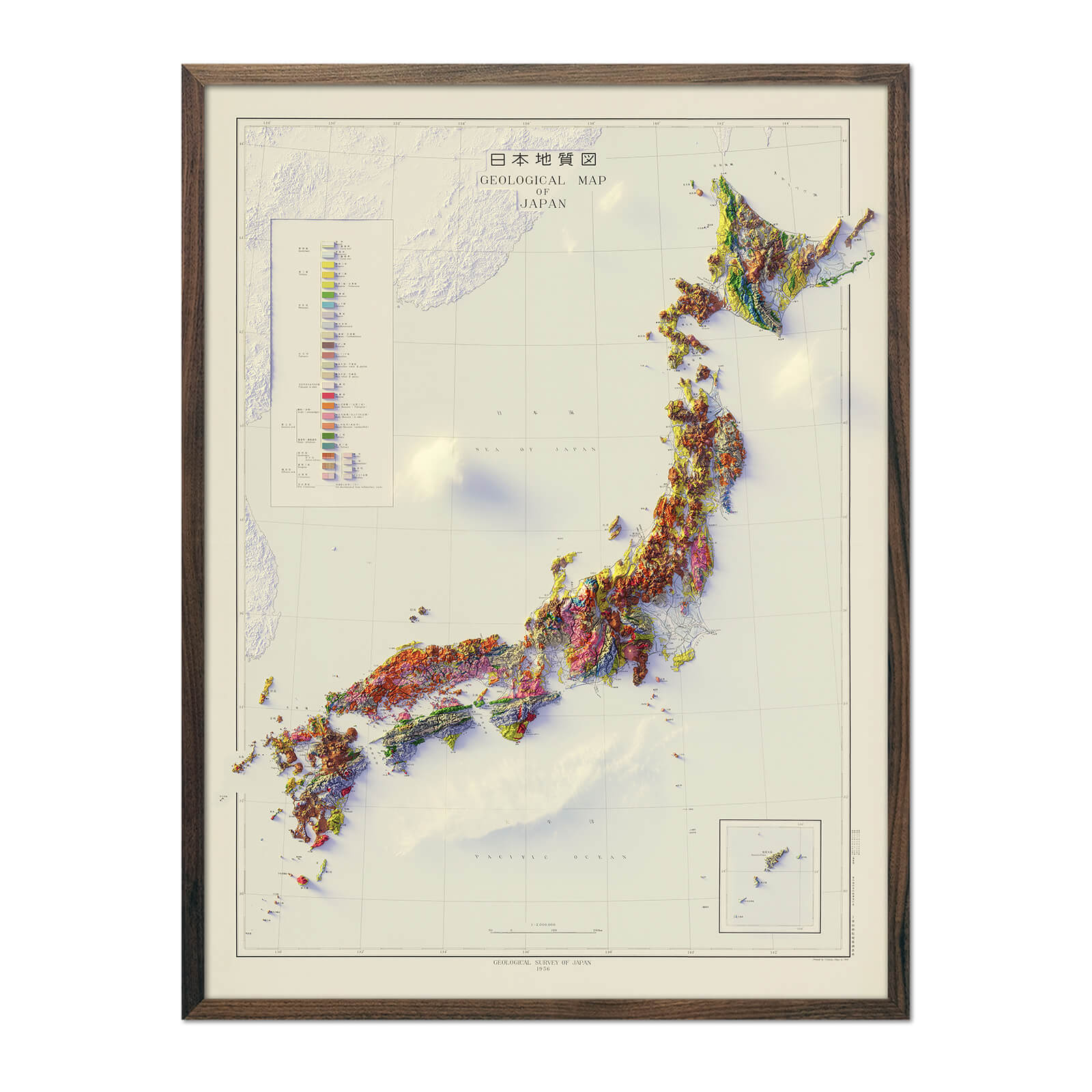 Japan 1956 Shaded Relief Map - Muir Way - Vintage Relief