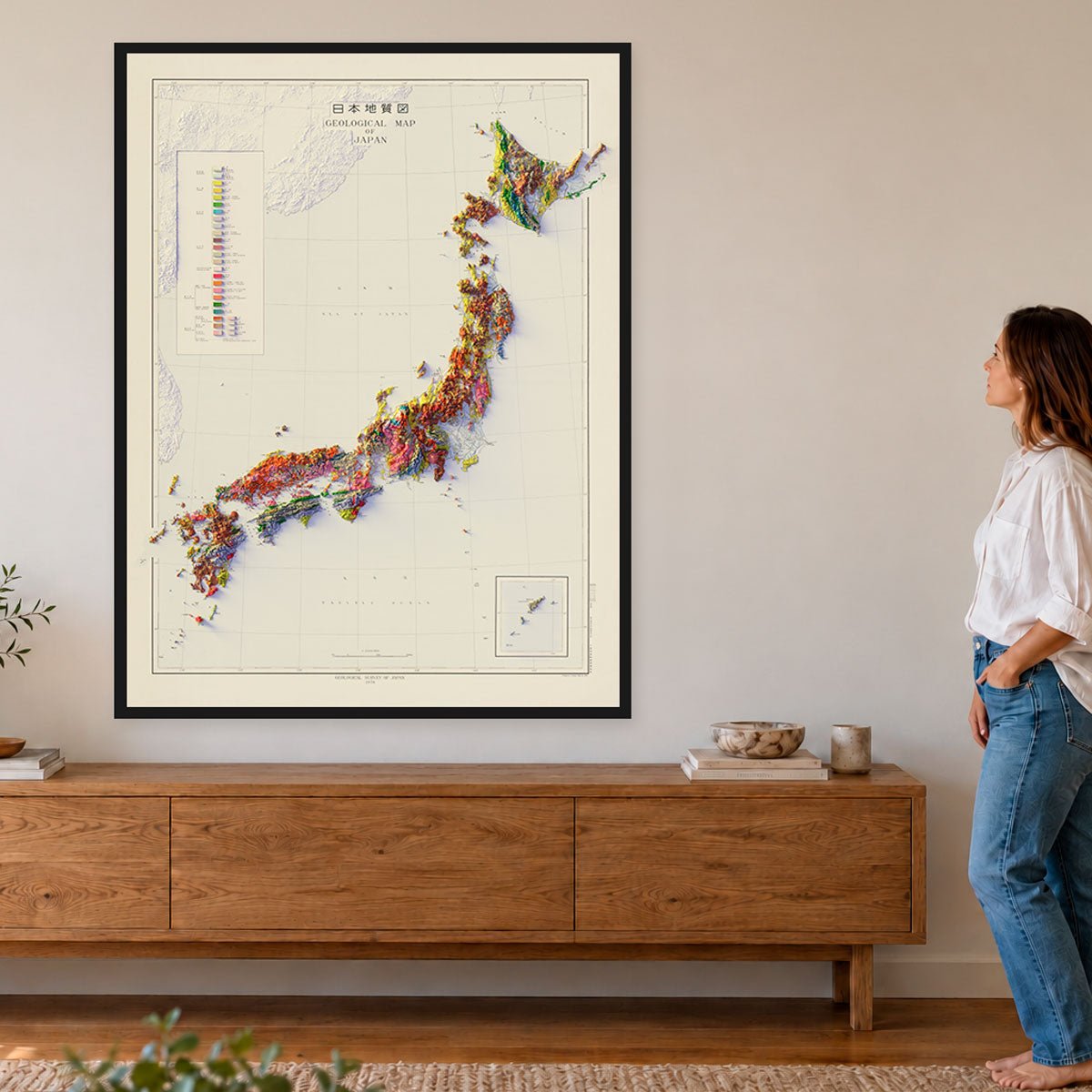 Japan 1956 Shaded Relief Map – XL Canvas - Muir Way - XL Canvas