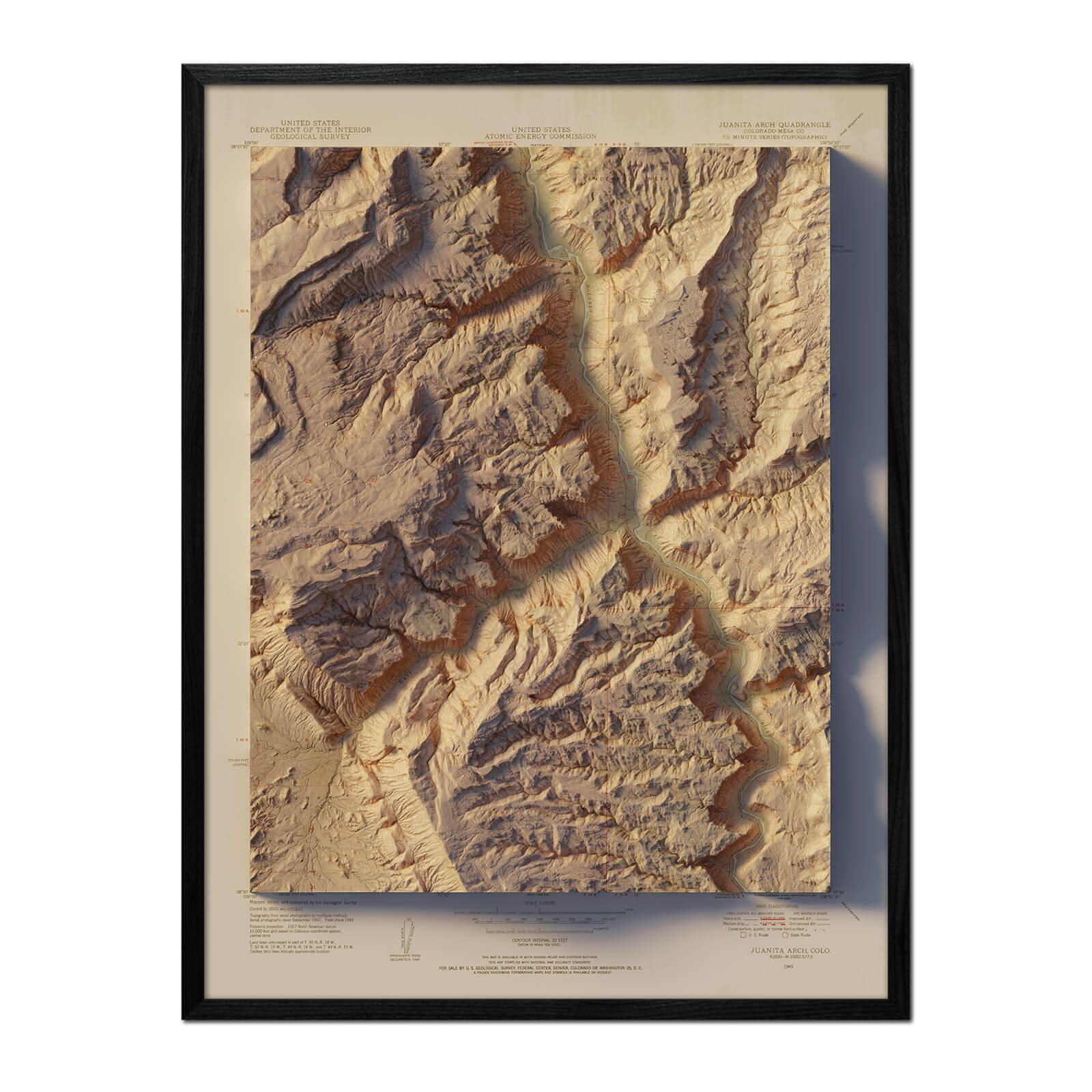Juanita Arch, Colorado 1949 Shaded Relief Map - Muir Way - Vintage Relief