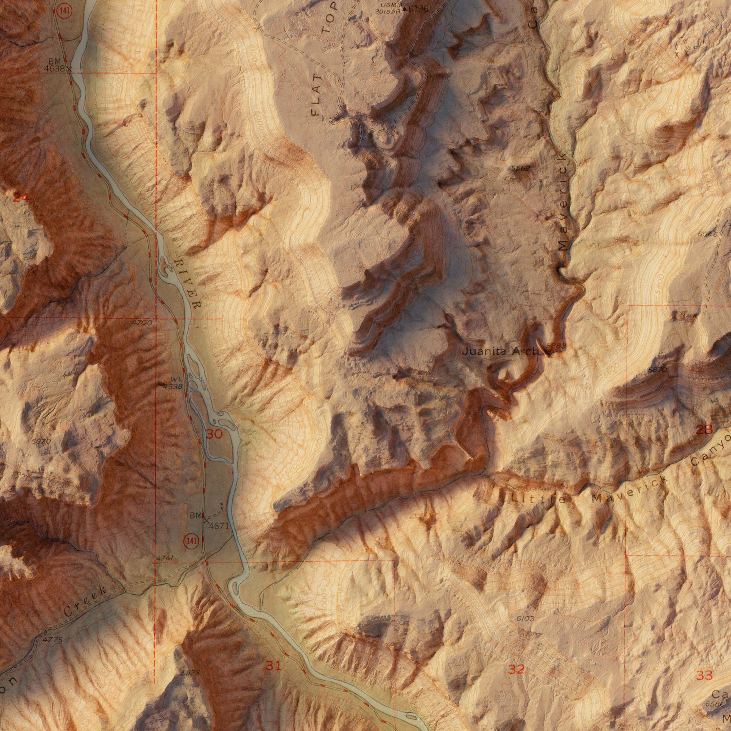 Juanita Arch, Colorado 1949 Shaded Relief Map - Muir Way - Vintage Relief