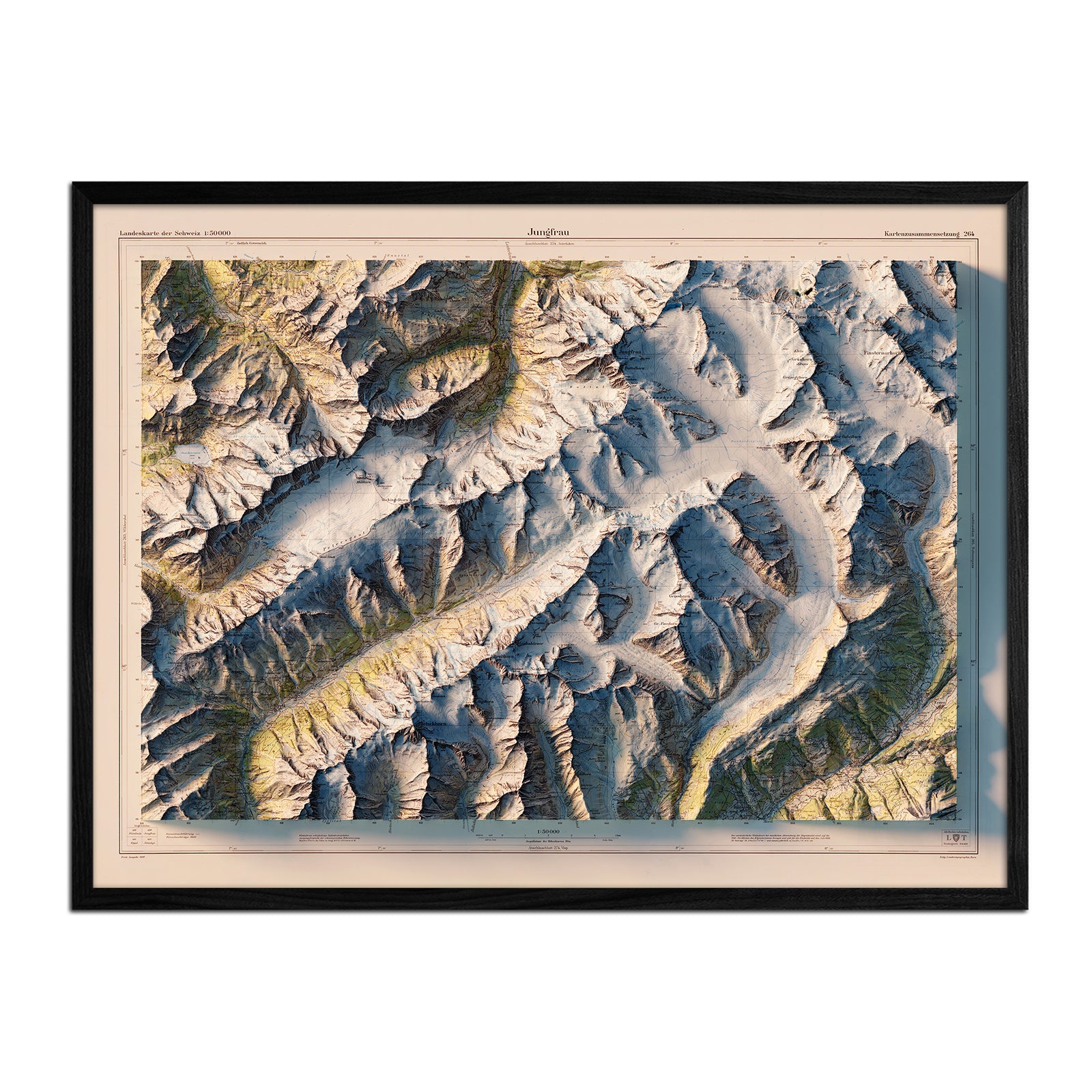 Jungfrau 1956 Shaded Relief Map - Muir Way - Vintage Relief