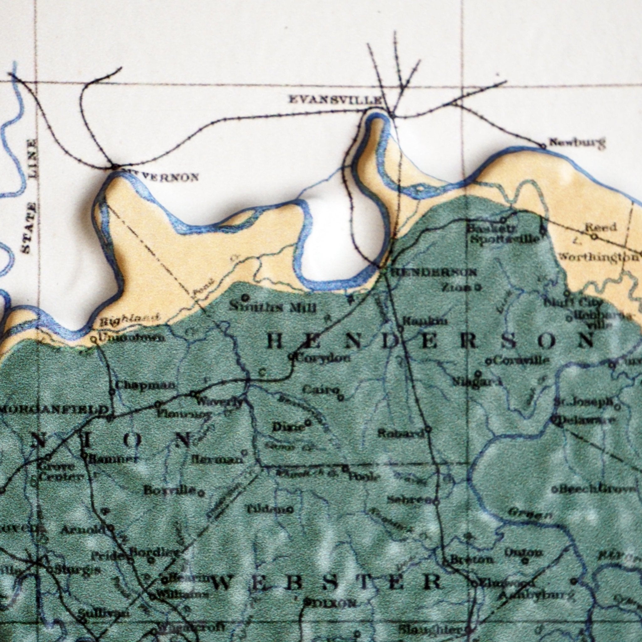 Kentucky 1920 3D Raised Relief Map - Muir Way - 3D