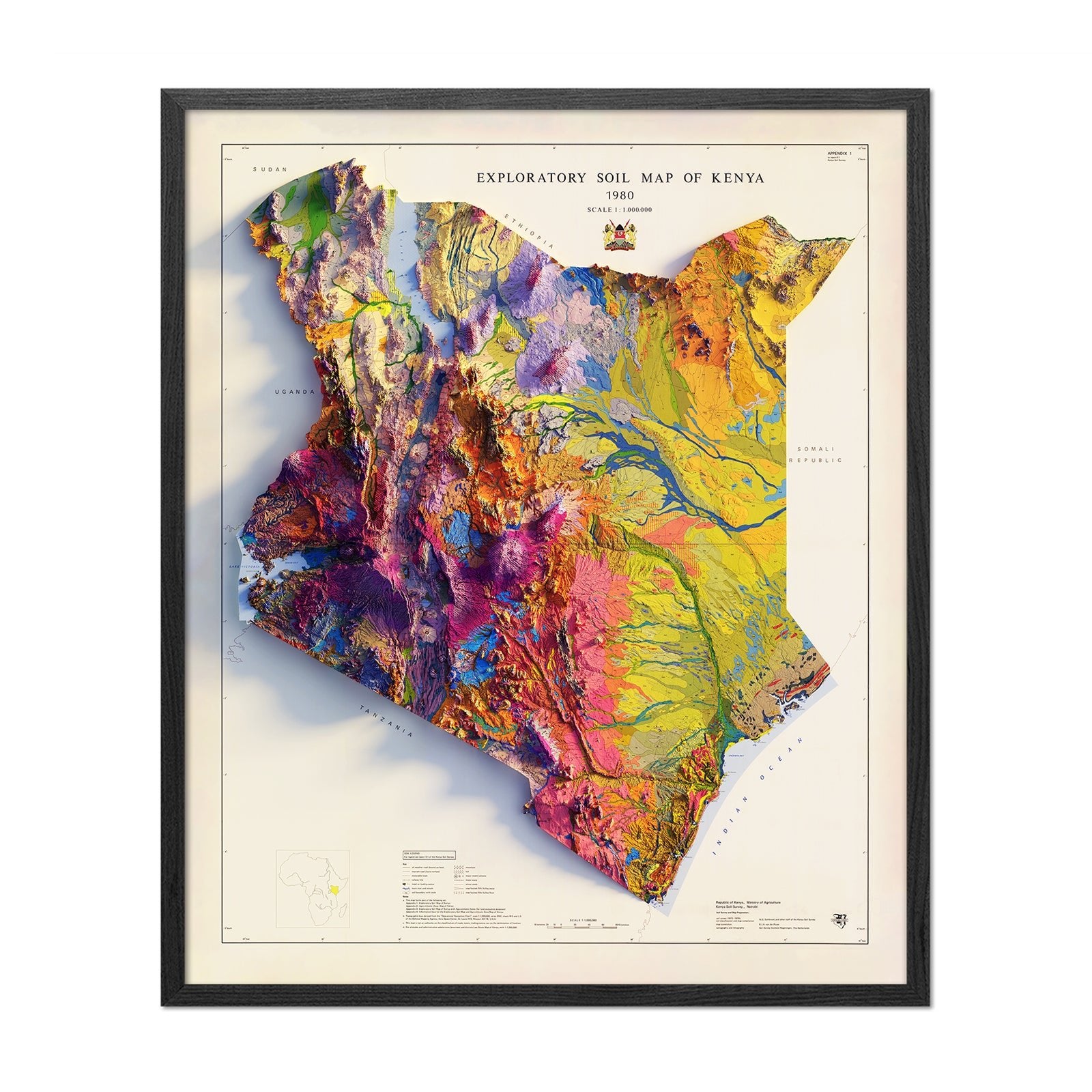Kenya 1980 Shaded Relief Map - Muir Way - Vintage Relief