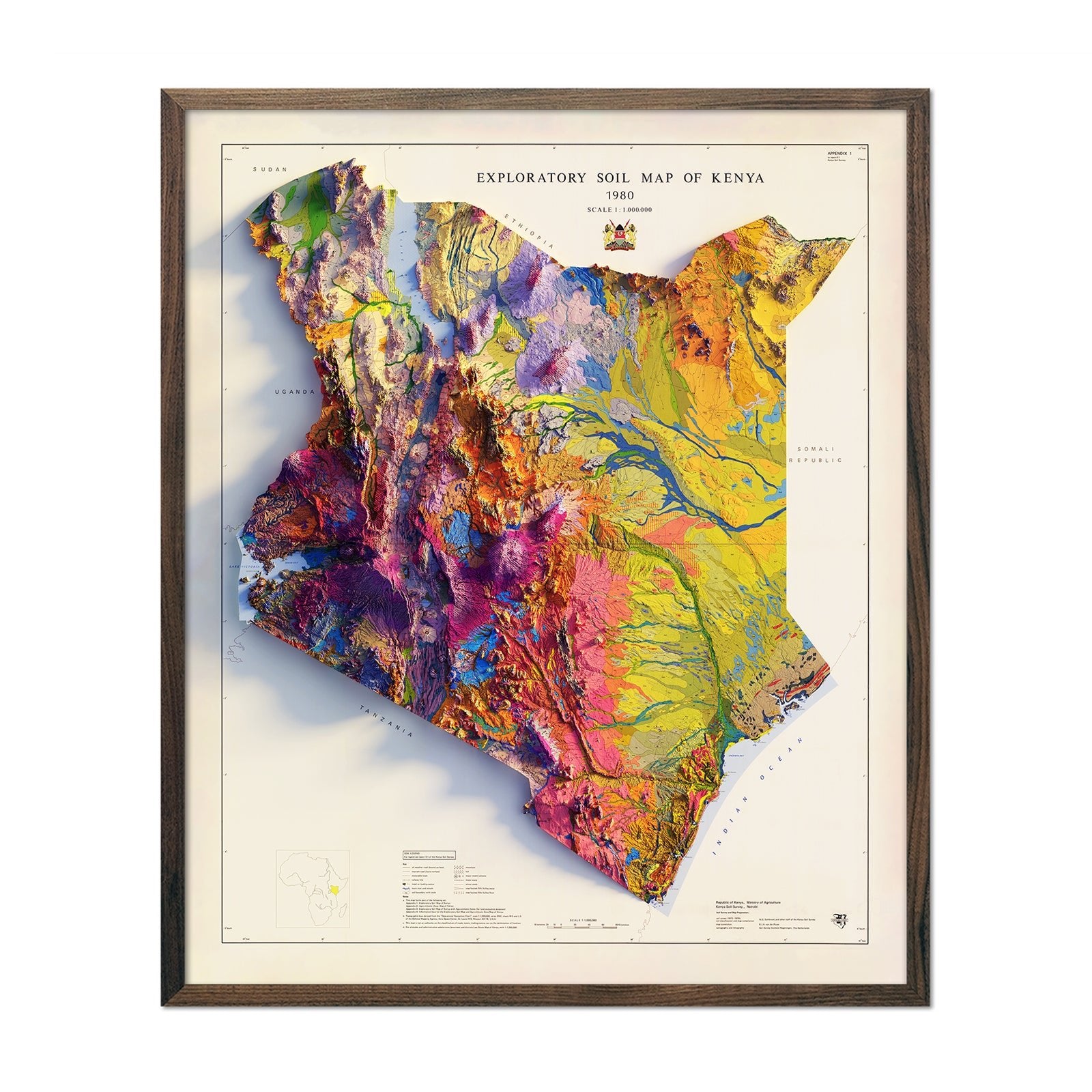 Kenya 1980 Shaded Relief Map - Muir Way - Vintage Relief