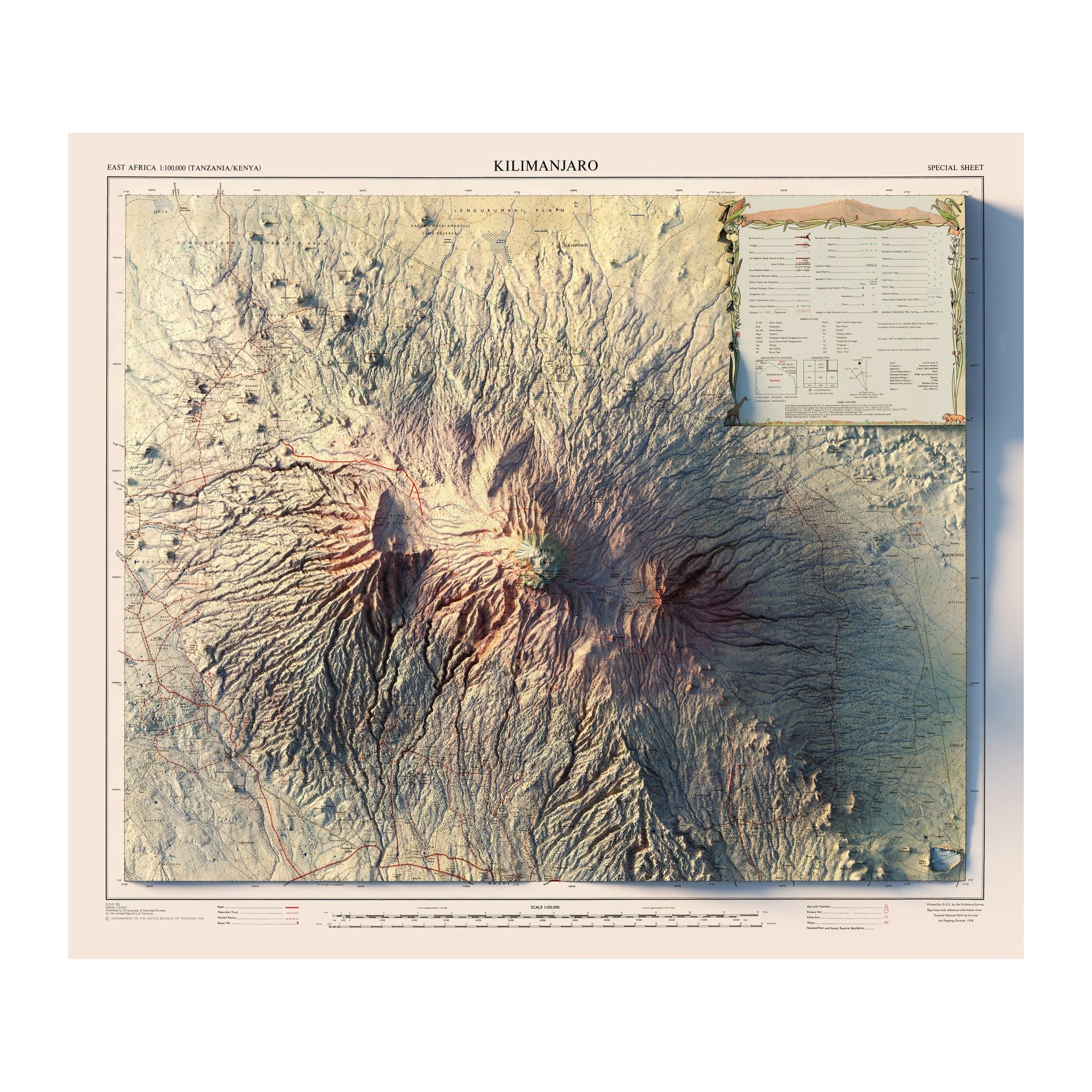Kilimanjaro 1978 Shaded Relief Map - Muir Way - Vintage Relief