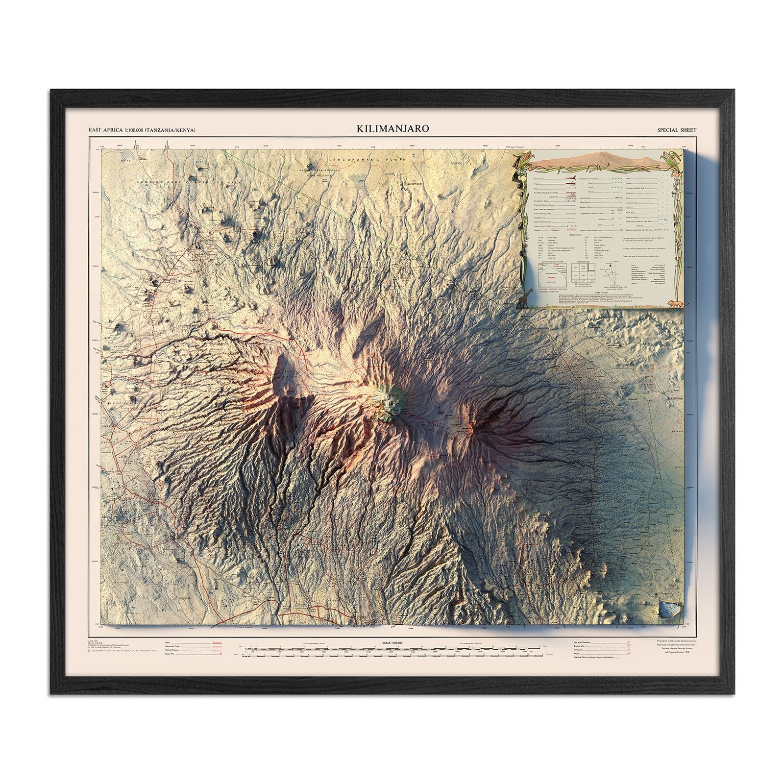 Kilimanjaro 1978 Shaded Relief Map - Muir Way - Vintage Relief