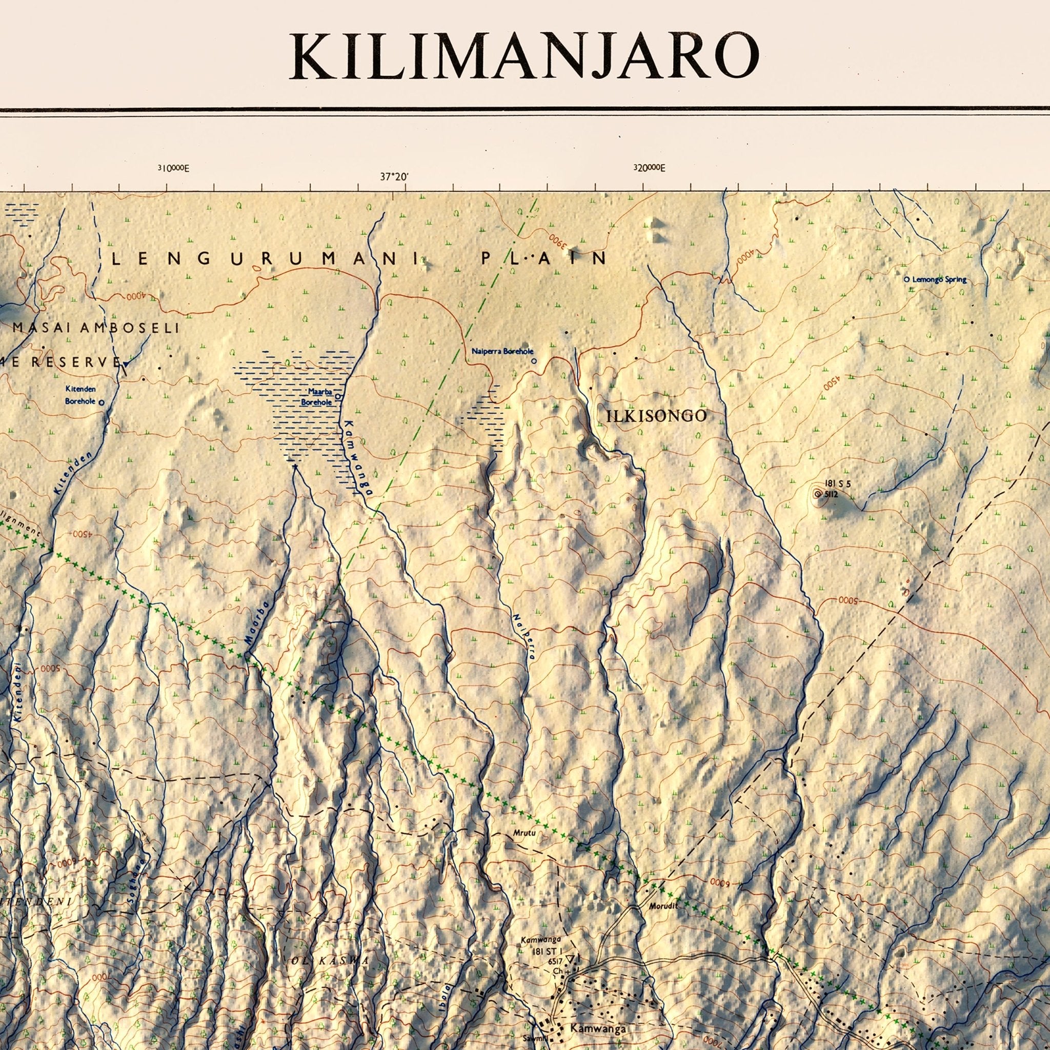 Kilimanjaro 1978 Shaded Relief Map - Muir Way - Vintage Relief