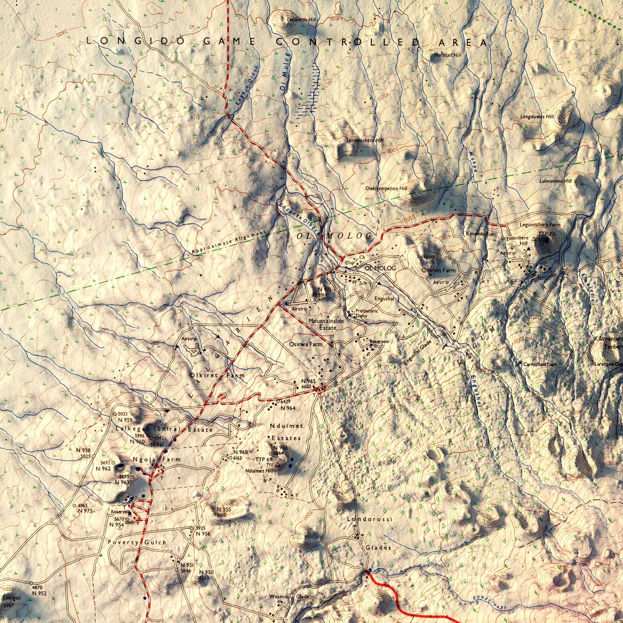 Kilimanjaro 1978 Shaded Relief Map - Muir Way - Vintage Relief
