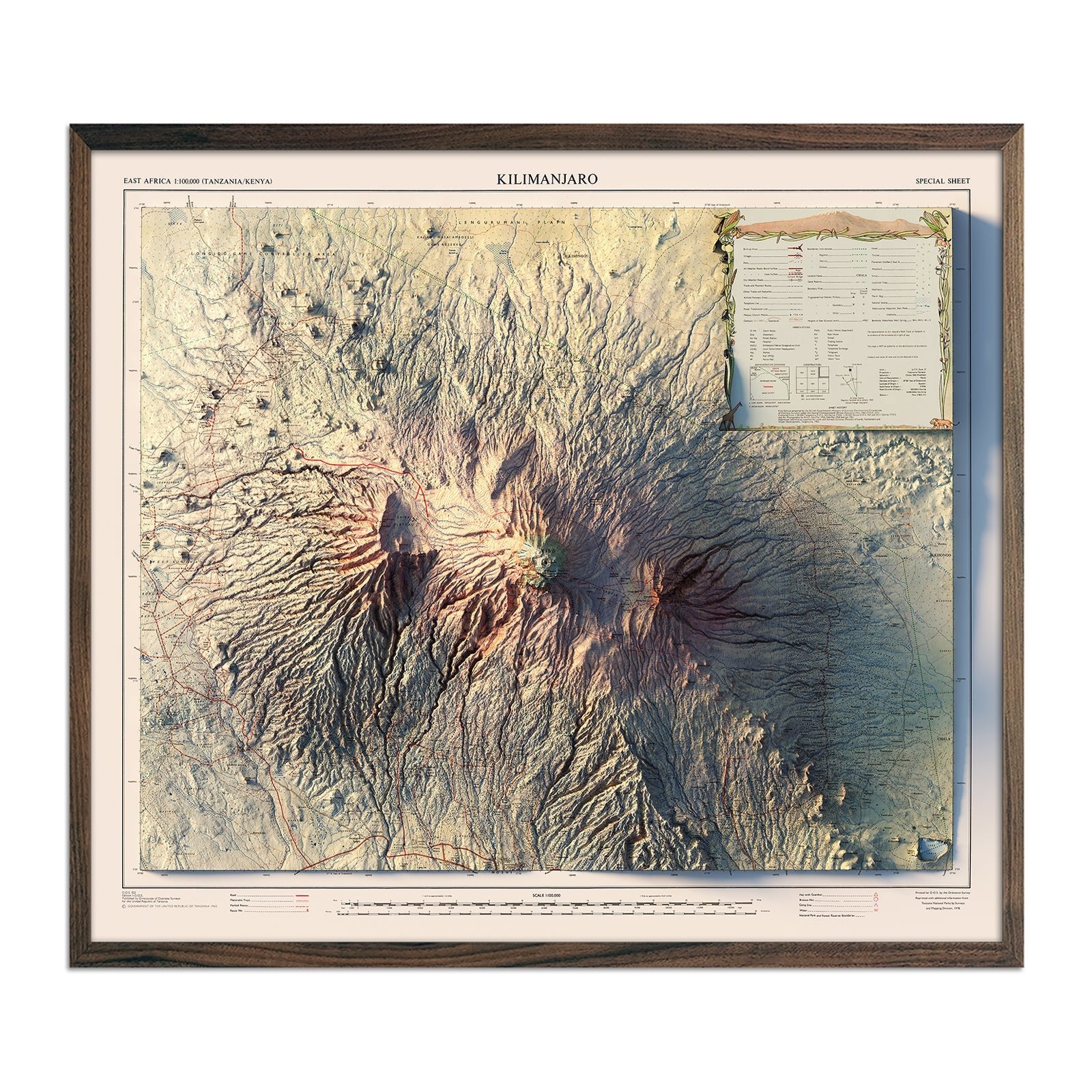Kilimanjaro 1978 Shaded Relief Map - Muir Way - Vintage Relief