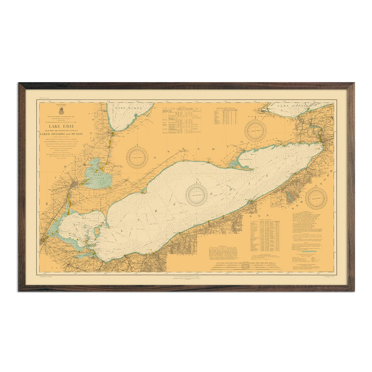 Lake Erie and Waterways between Lakes Ontario and Huron Nautical Chart 1910 - Muir Way - Vintage Map