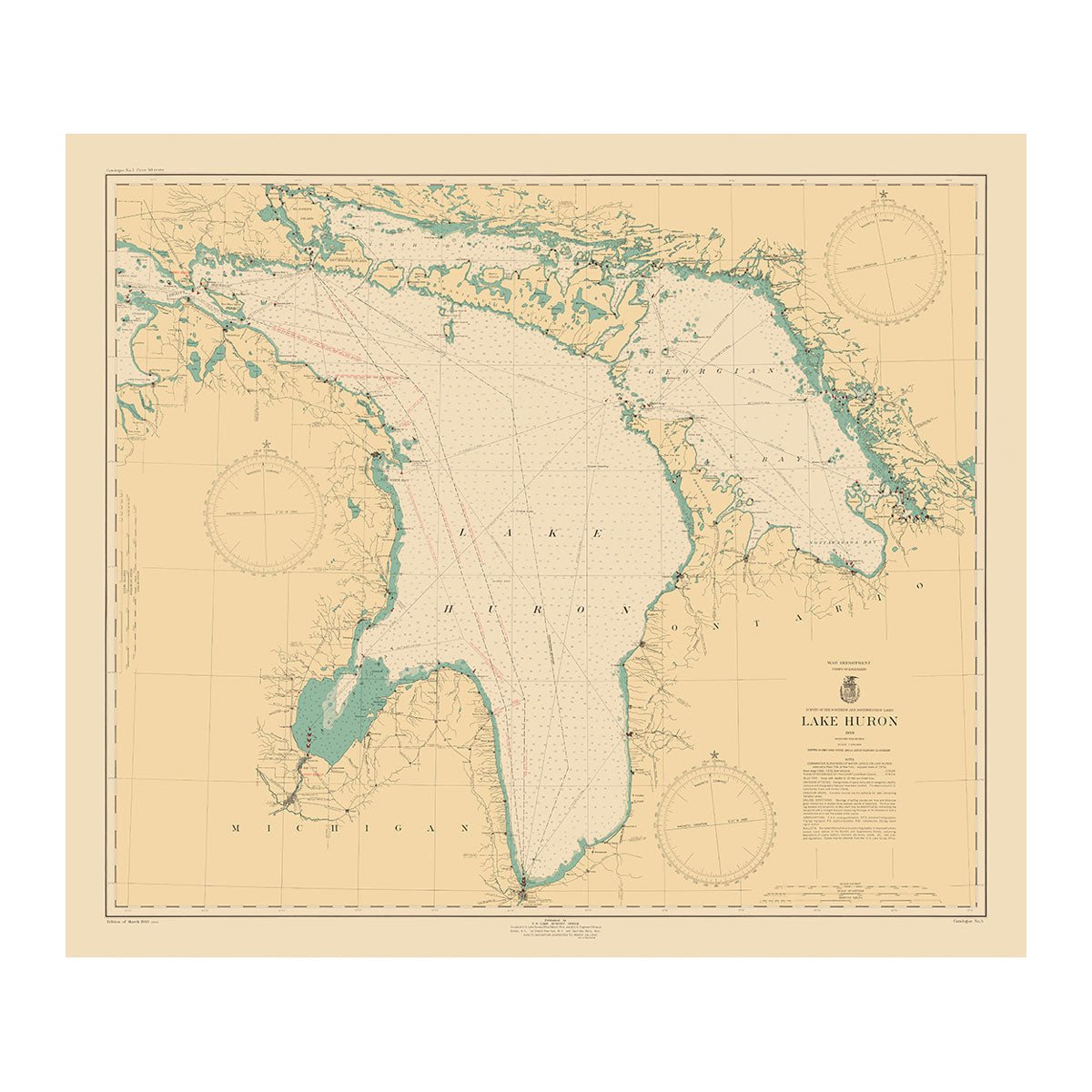 Lake Huron Nautical Chart 1940 - Muir Way - Vintage Map