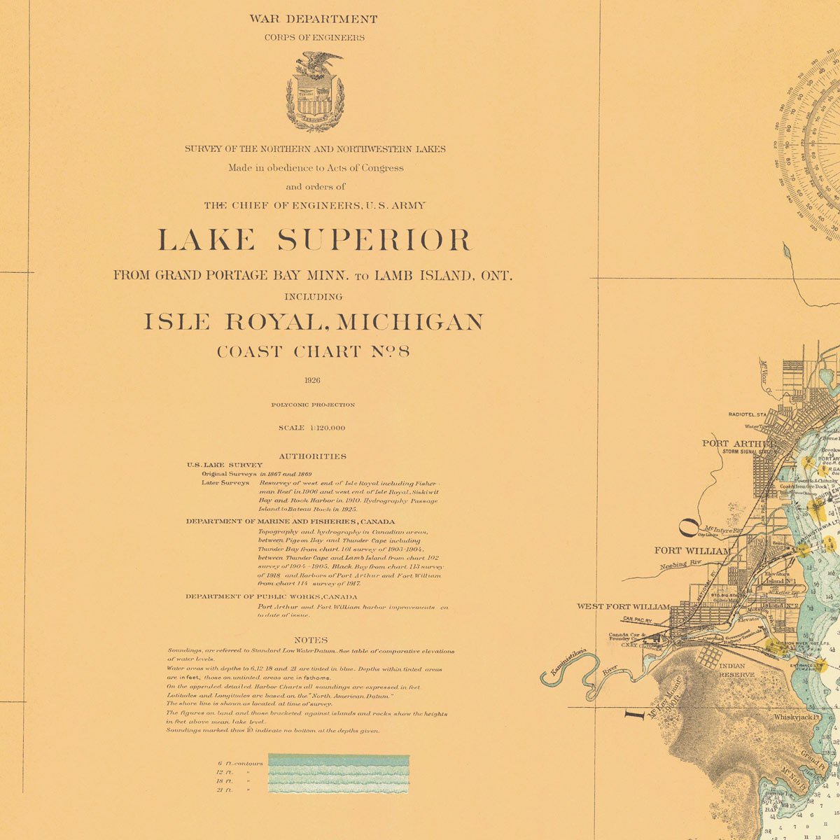 Lake Superior from Grand Portage Bay to Lamb Island Nautical Chart 1926 - Muir Way - Vintage Map