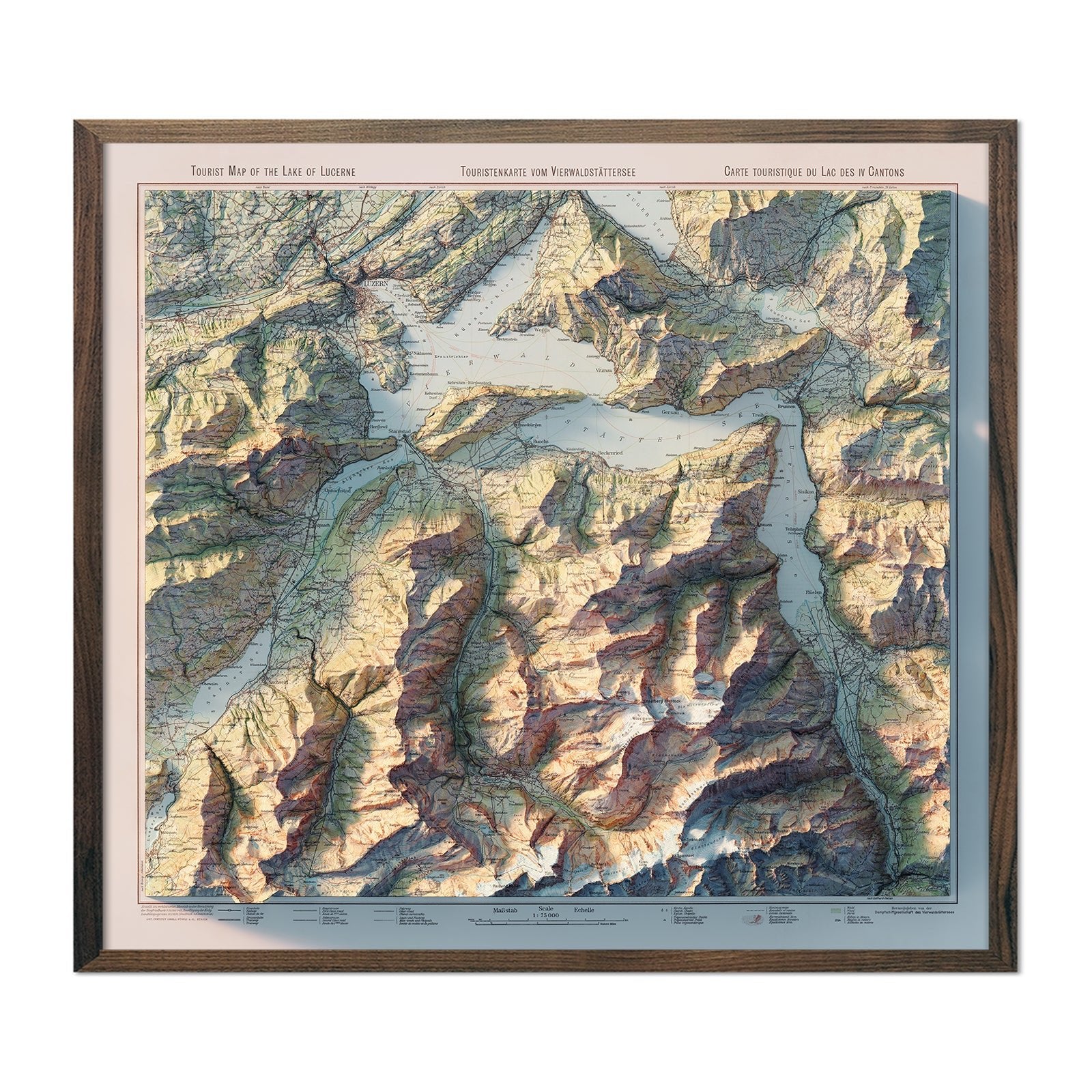 Lake Lucerne 1948 Shaded Relief Map - Muir Way - Vintage Relief