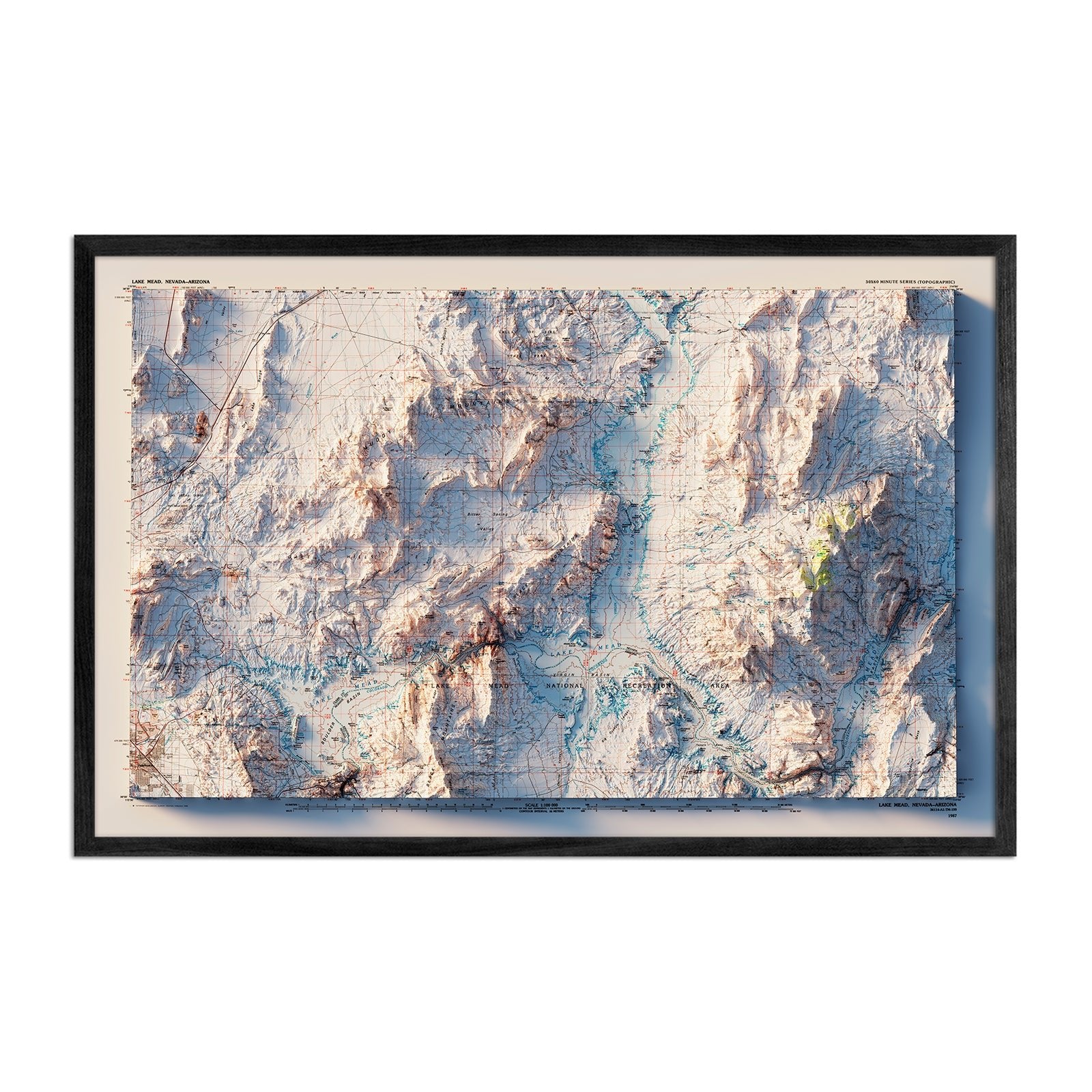 Lake Mead 1987 Shaded Relief Map - Muir Way - Vintage Relief