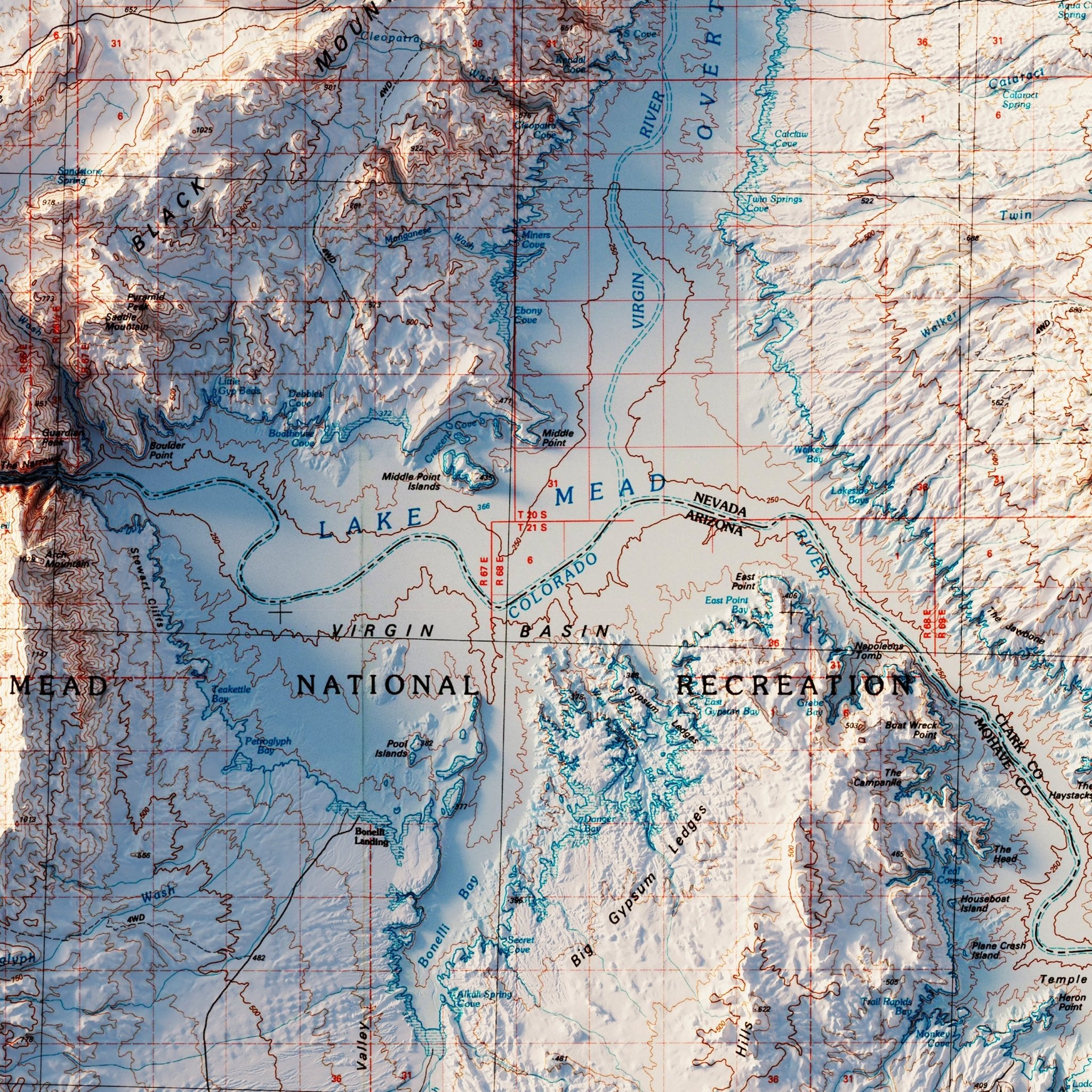 Lake Mead 1987 Shaded Relief Map - Muir Way - Vintage Relief