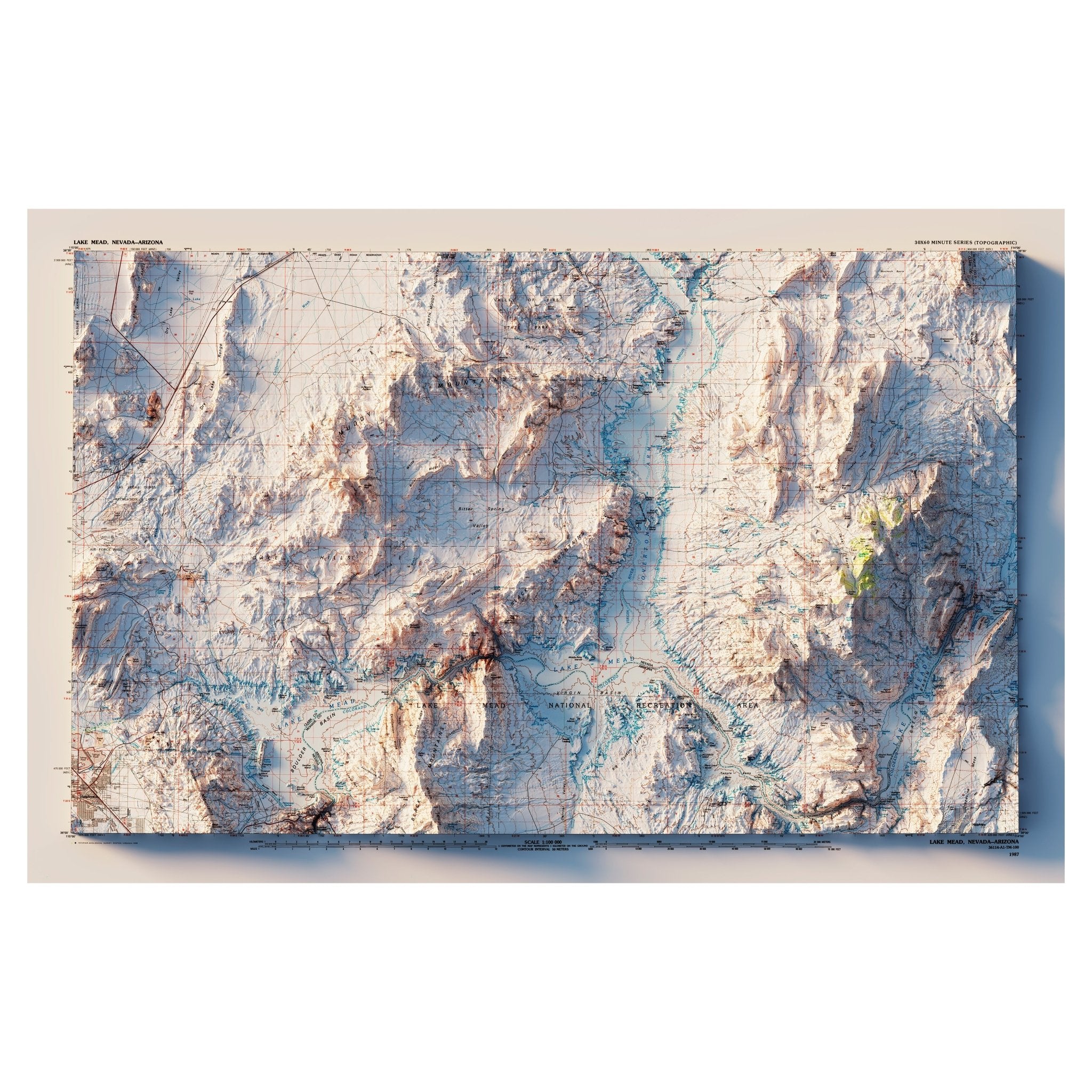 Lake Mead 1987 Shaded Relief Map - Muir Way - Vintage Relief