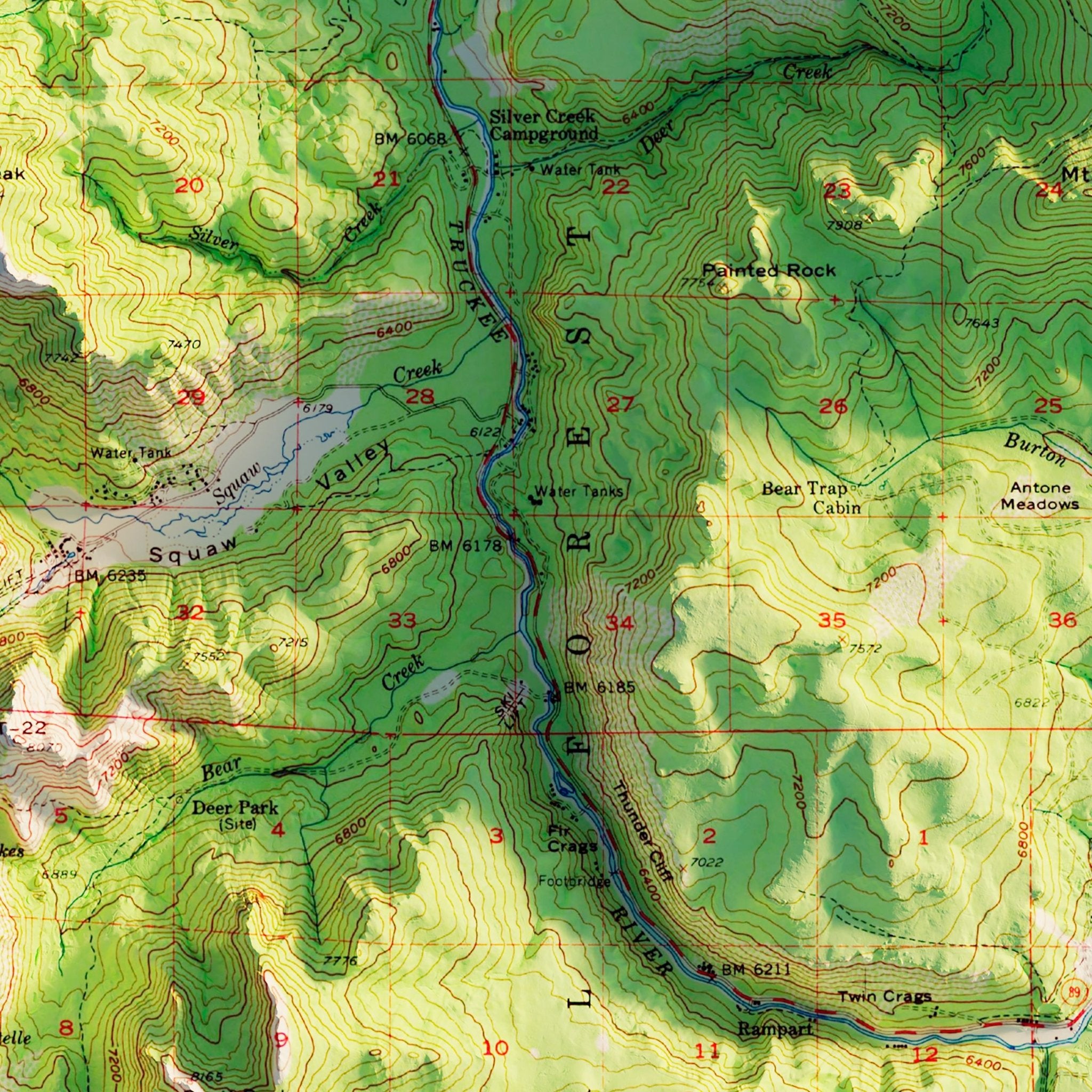 Lake Tahoe, CA 1955 Shaded Relief Map - Muir Way - Vintage Relief