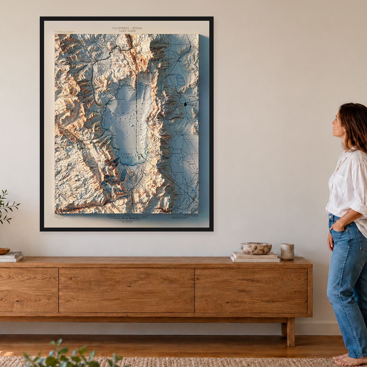 Lake Tahoe 1895 Shaded Relief Map – XL Canvas - Muir Way - XL Canvas