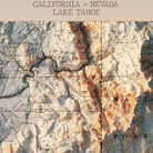 Lake Tahoe 1895 Shaded Relief Map - Muir Way - Vintage Relief