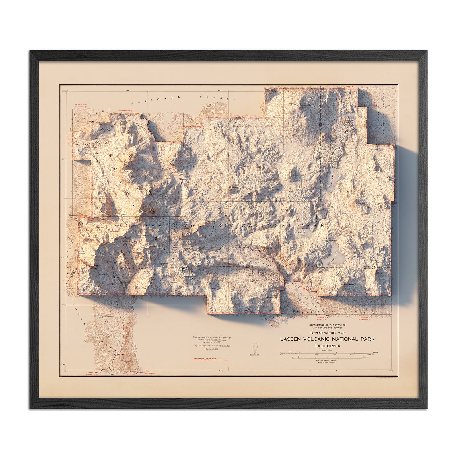Lassen Volcanic National Park 1929 Shaded Relief Map - Muir Way - Vintage Relief