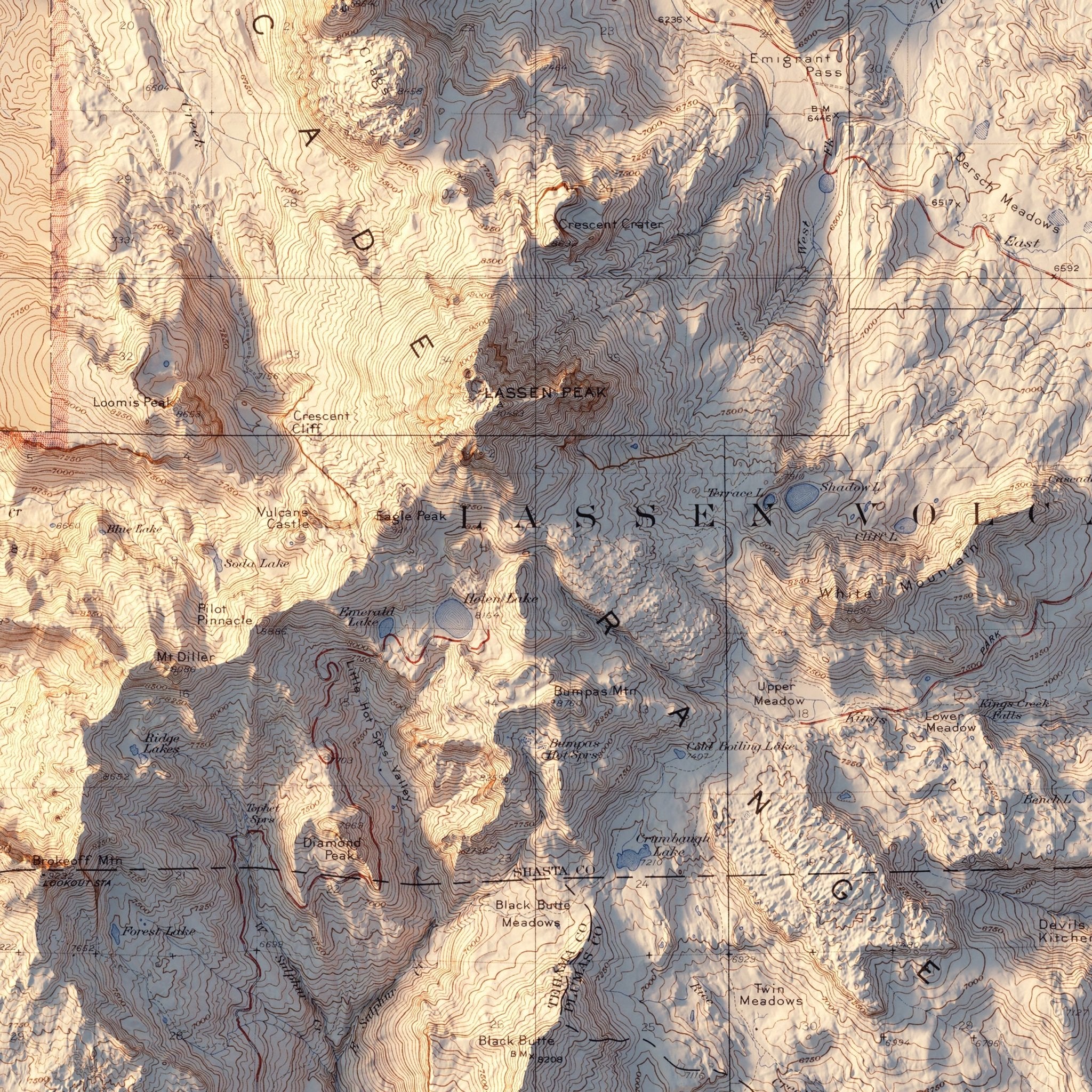 Lassen Volcanic National Park 1929 Shaded Relief Map - Muir Way - Vintage Relief