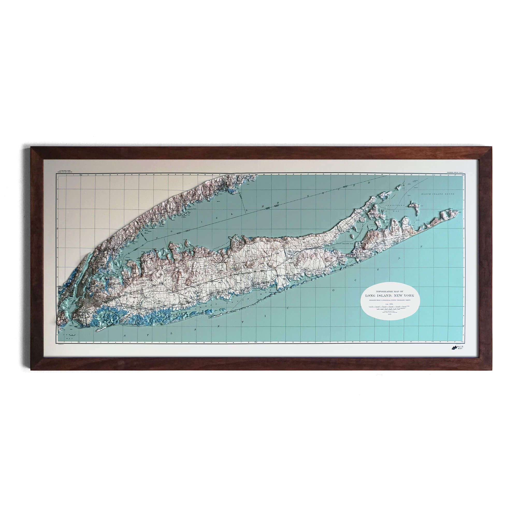 Long Island, NY 1913 3D Raised Relief Map - Muir Way - 3D