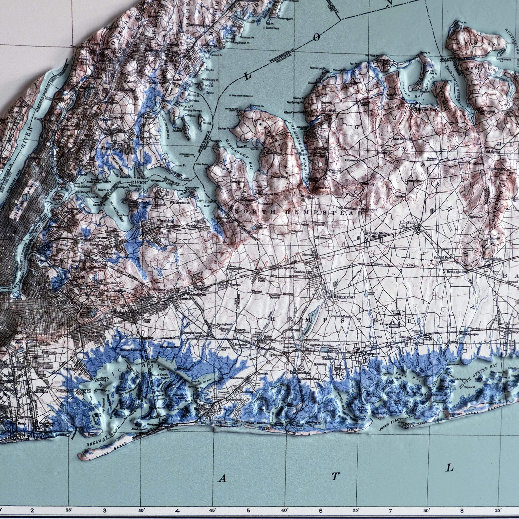Long Island, NY 1913 3D Raised Relief Map - Muir Way - 3D