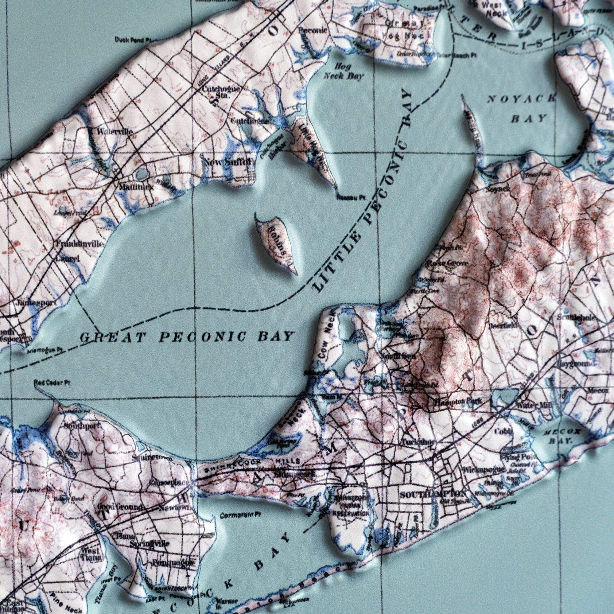 Long Island, NY 1913 3D Raised Relief Map - Muir Way - 3D
