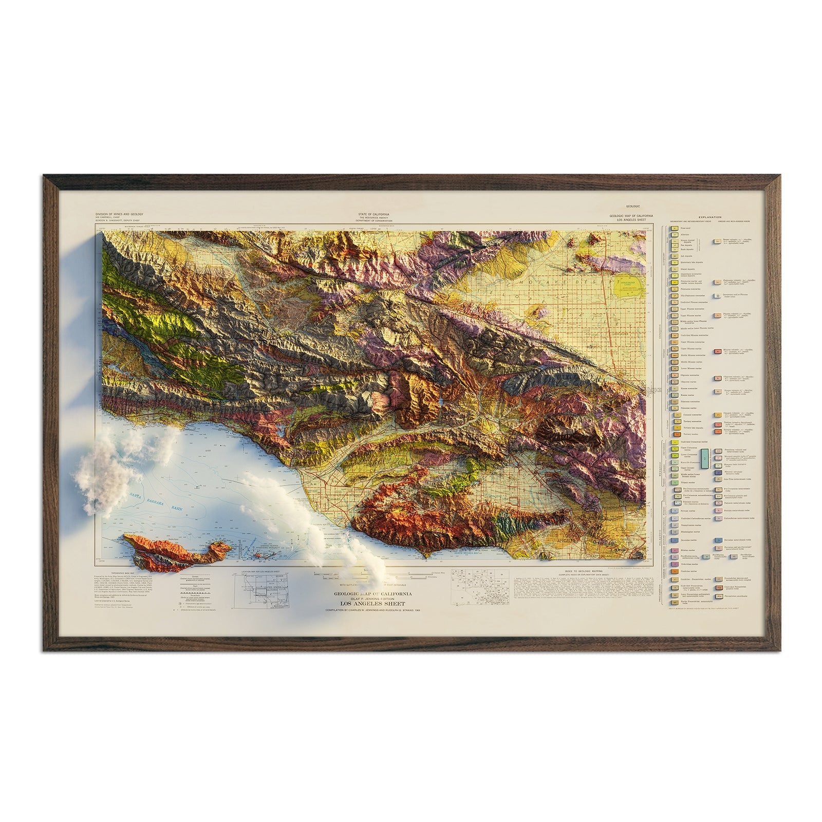 Los Angeles, California 1969 Shaded Relief Map - Muir Way - Vintage Relief