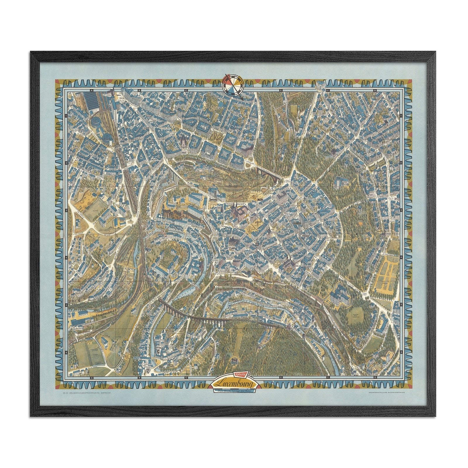 Luxembourg City 1961 Map - Muir Way - Vintage Map