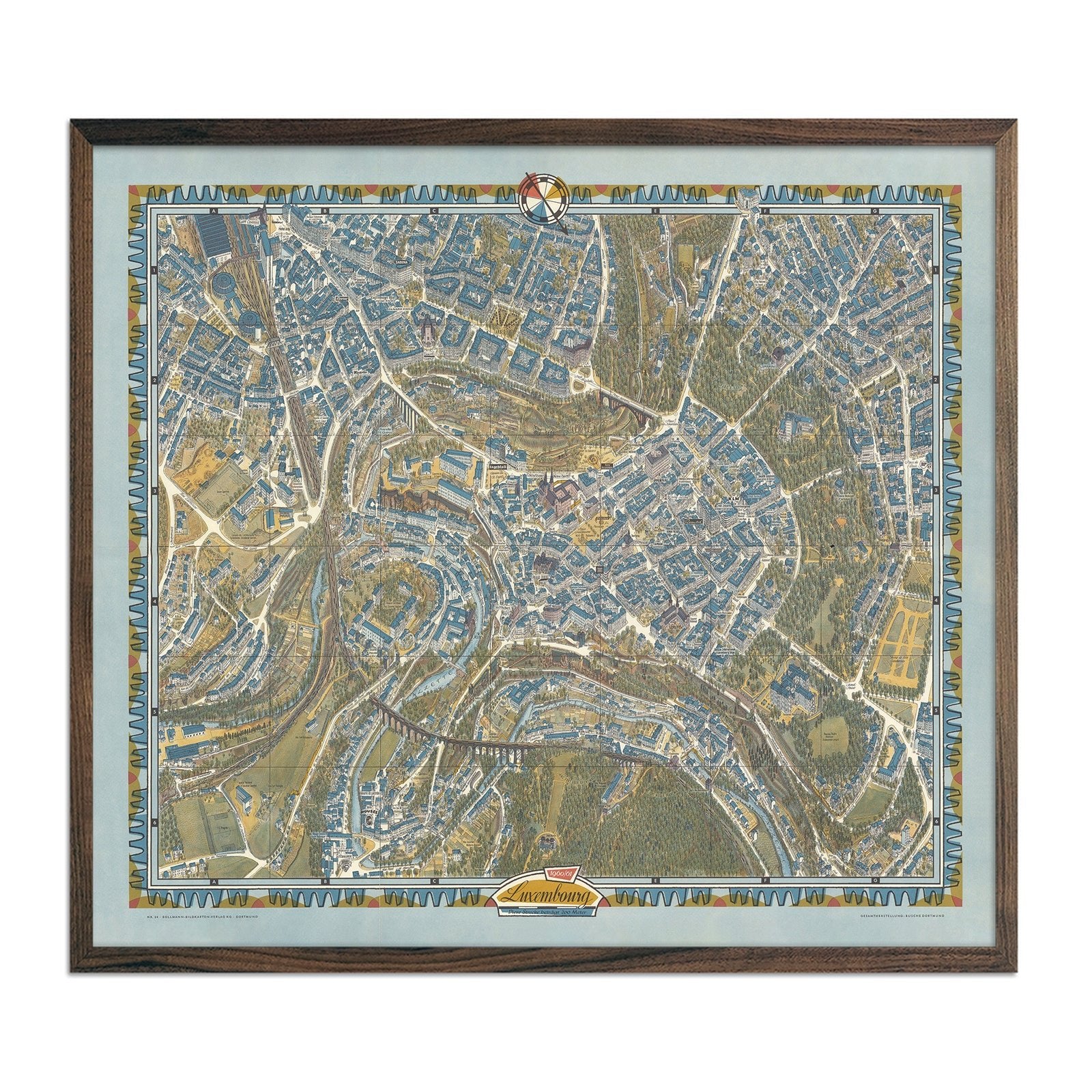 Luxembourg City 1961 Map - Muir Way - Vintage Map