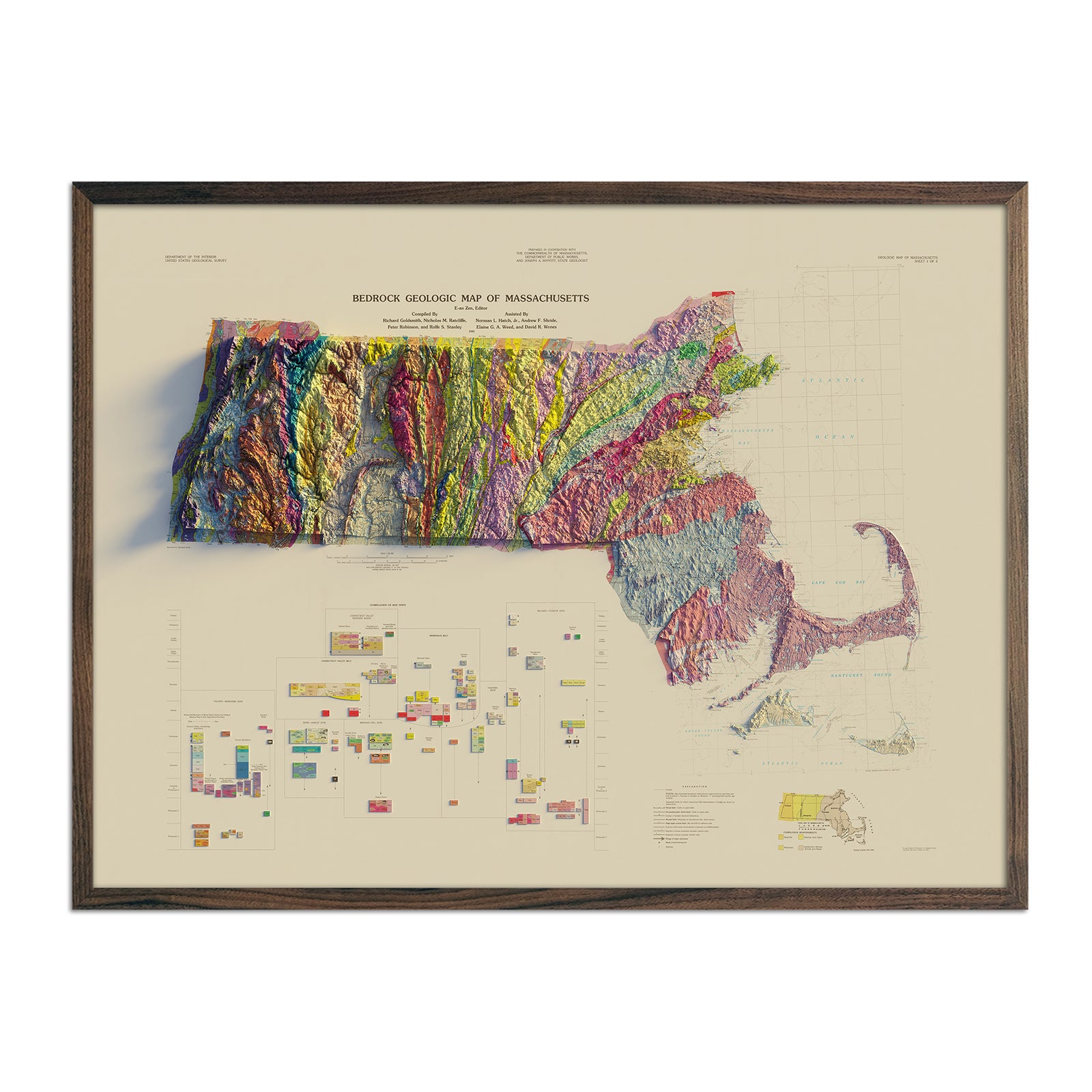 Massachusetts 1983 Shaded Relief Map - Muir Way - Vintage Relief