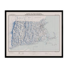 Vintage Massachusetts, Rhode Island, & Connecticut Relief Map - 1975