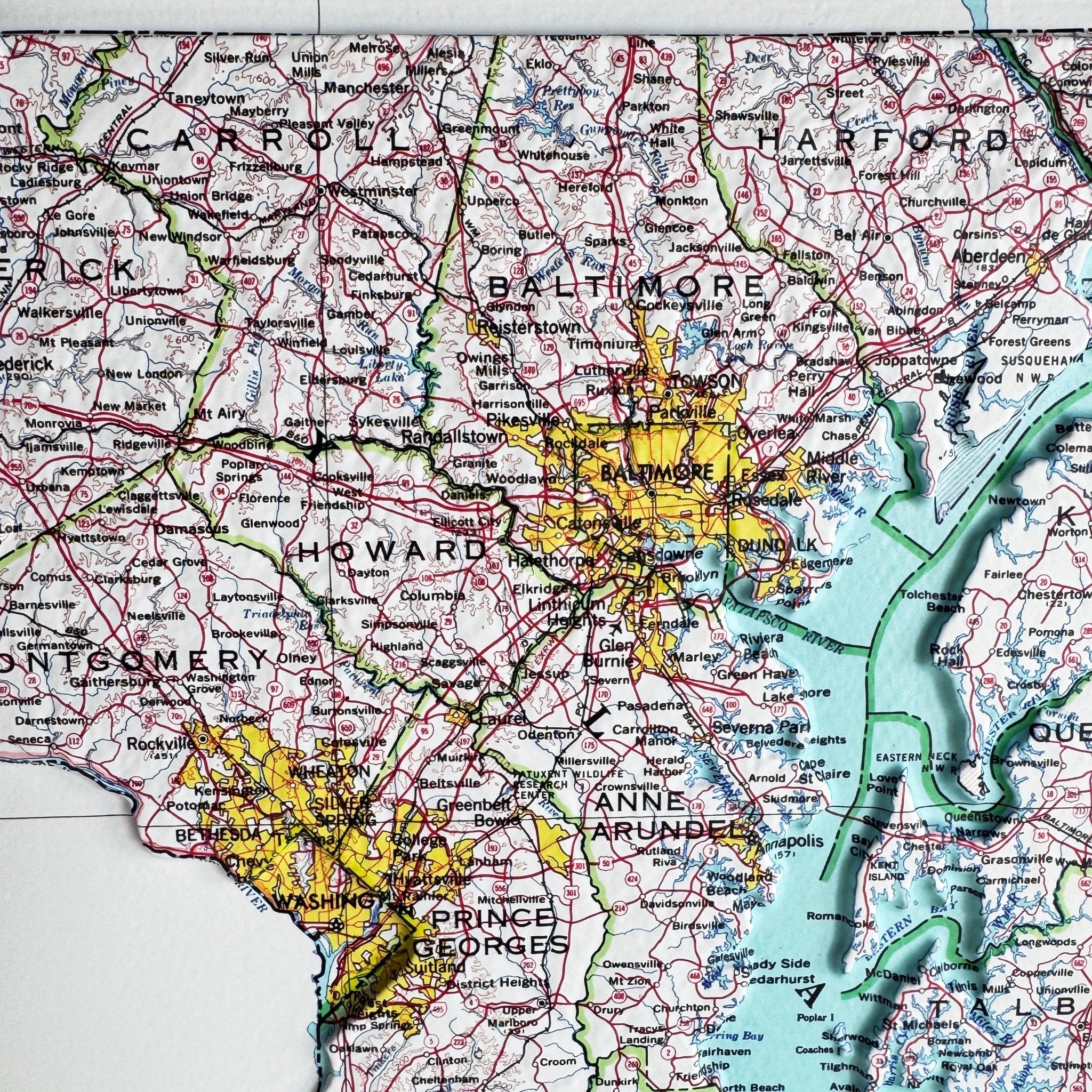 Maryland 1973 3D Raised Relief Map - Muir Way - 3D