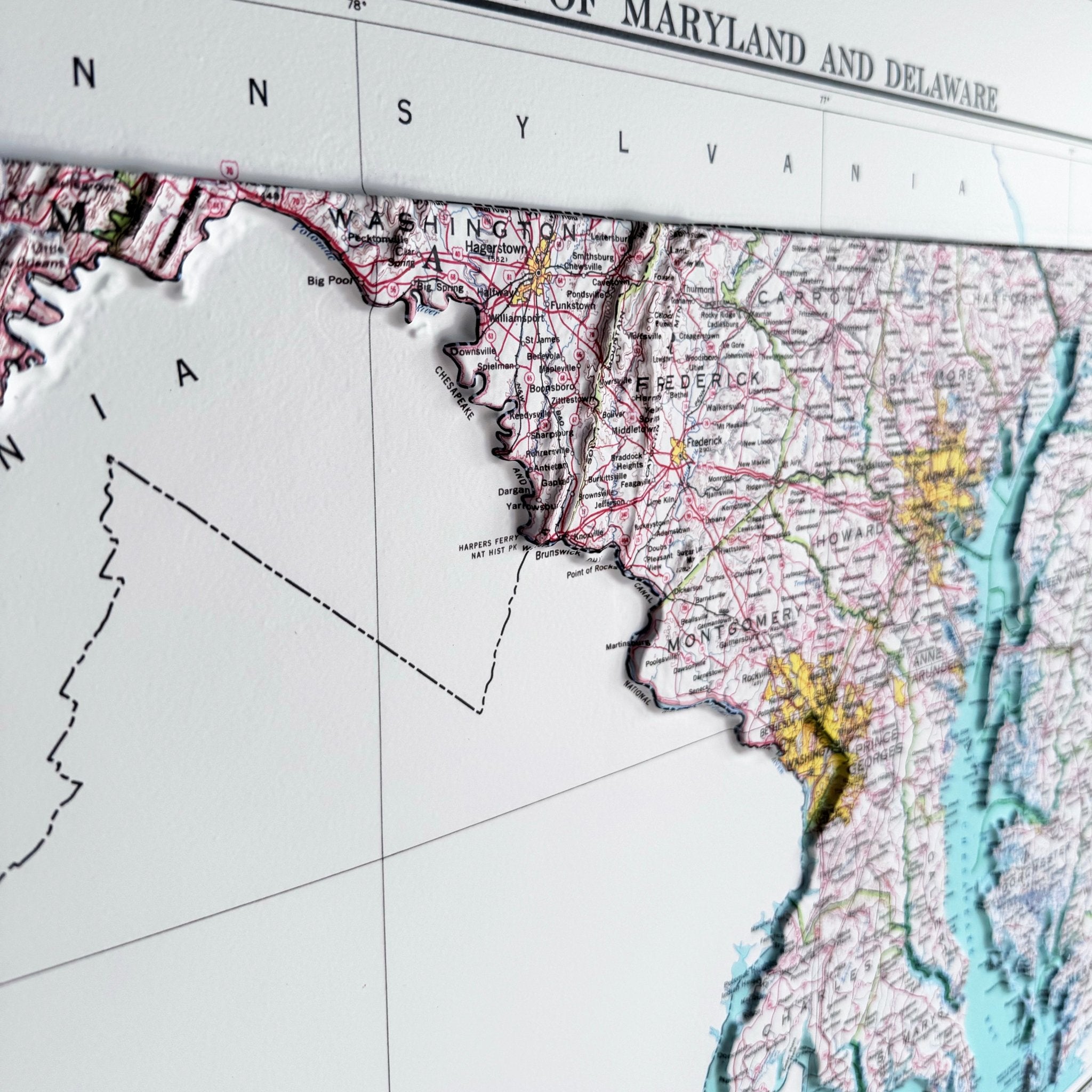 Maryland 1973 3D Raised Relief Map - Muir Way - 3D