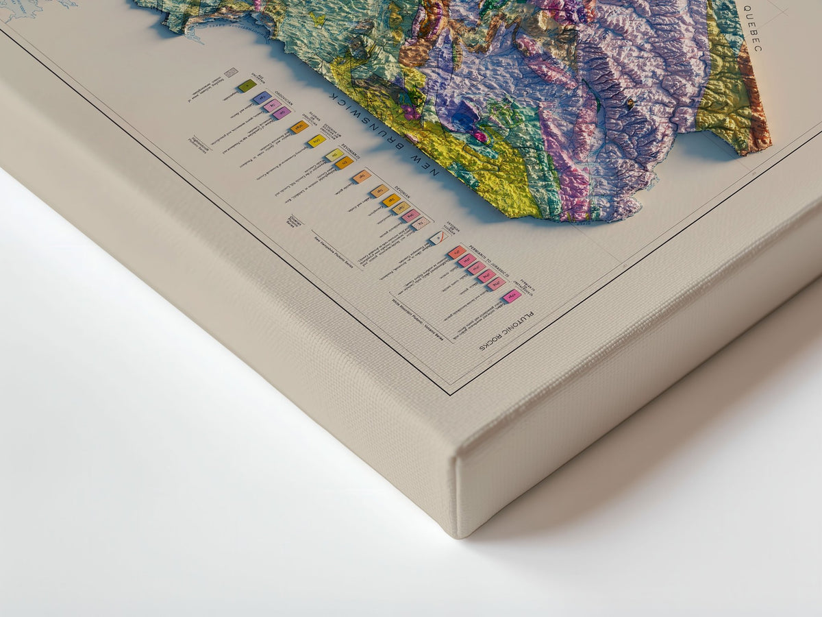 Maine 1967 Shaded Relief Map – XL Canvas - Muir Way - XL Canvas