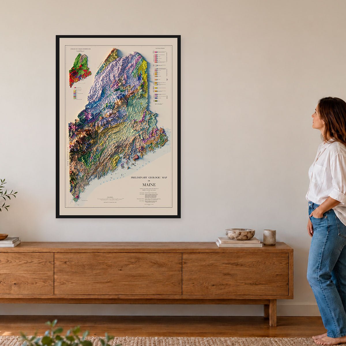 Maine 1967 Shaded Relief Map – XL Canvas - Muir Way - XL Canvas