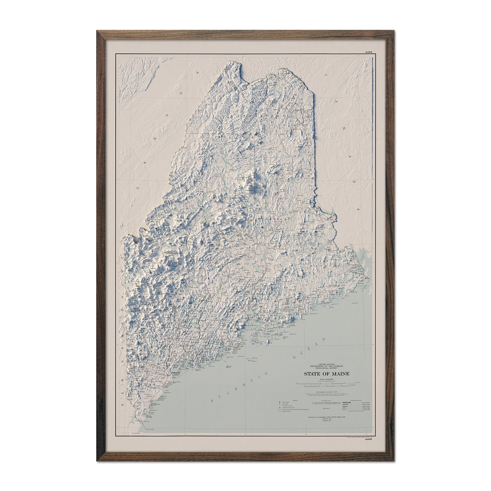 Maine 1976 Shaded Relief Map - Muir Way - Vintage Relief
